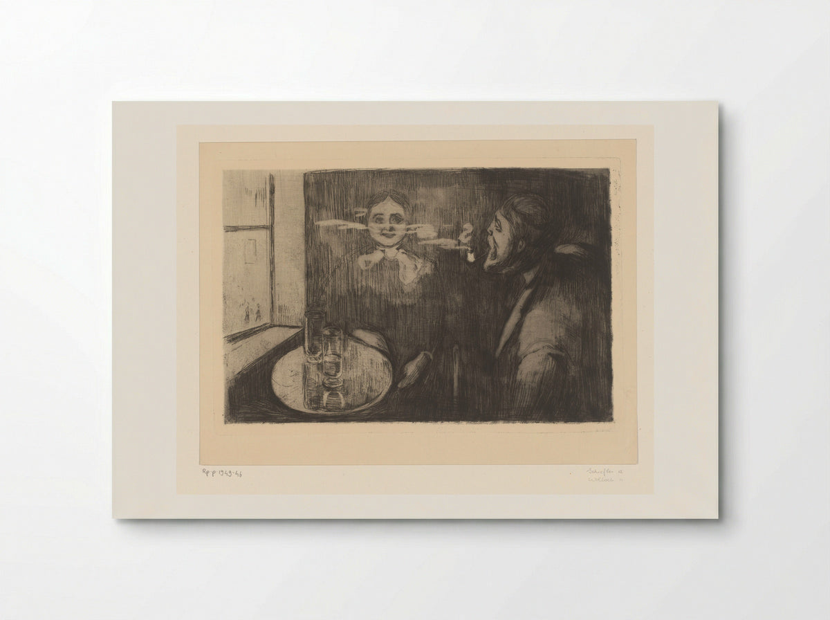 Vrouw en pijprokende man aan een tafel - Edvard Munch - Poster