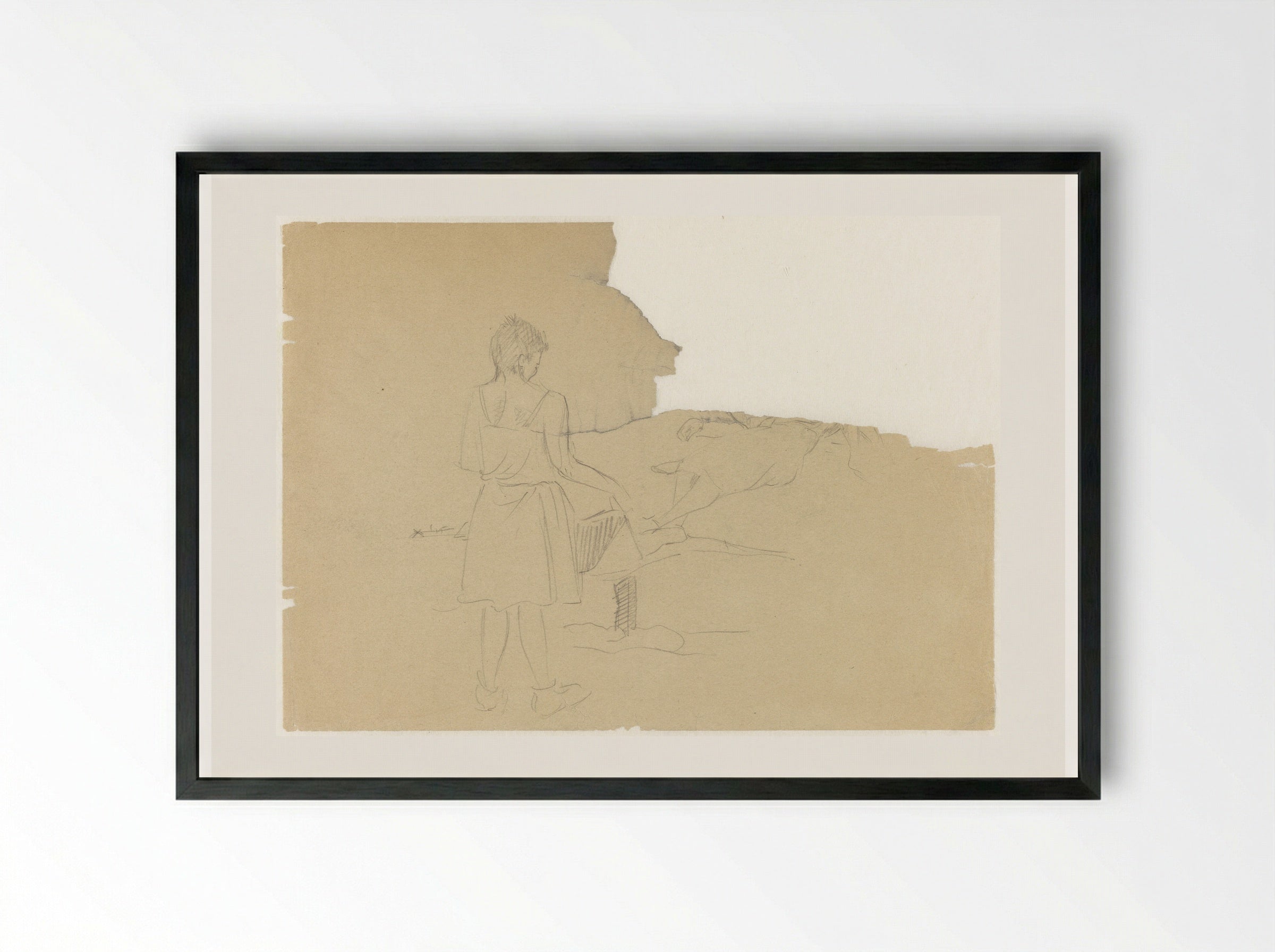 Vrouw in Ravensbrück staat haar hemd te drogen - Aat Breur-Hibma - Framed Print Black