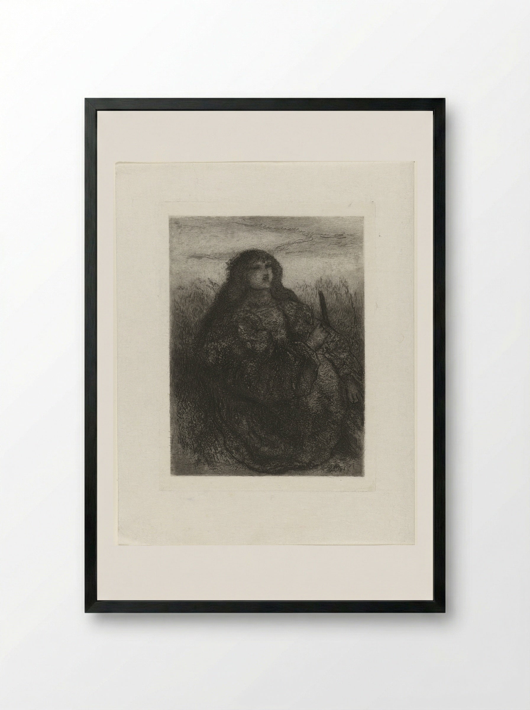 Vrouw in een landschap - Matthijs Maris - Framed Print Black