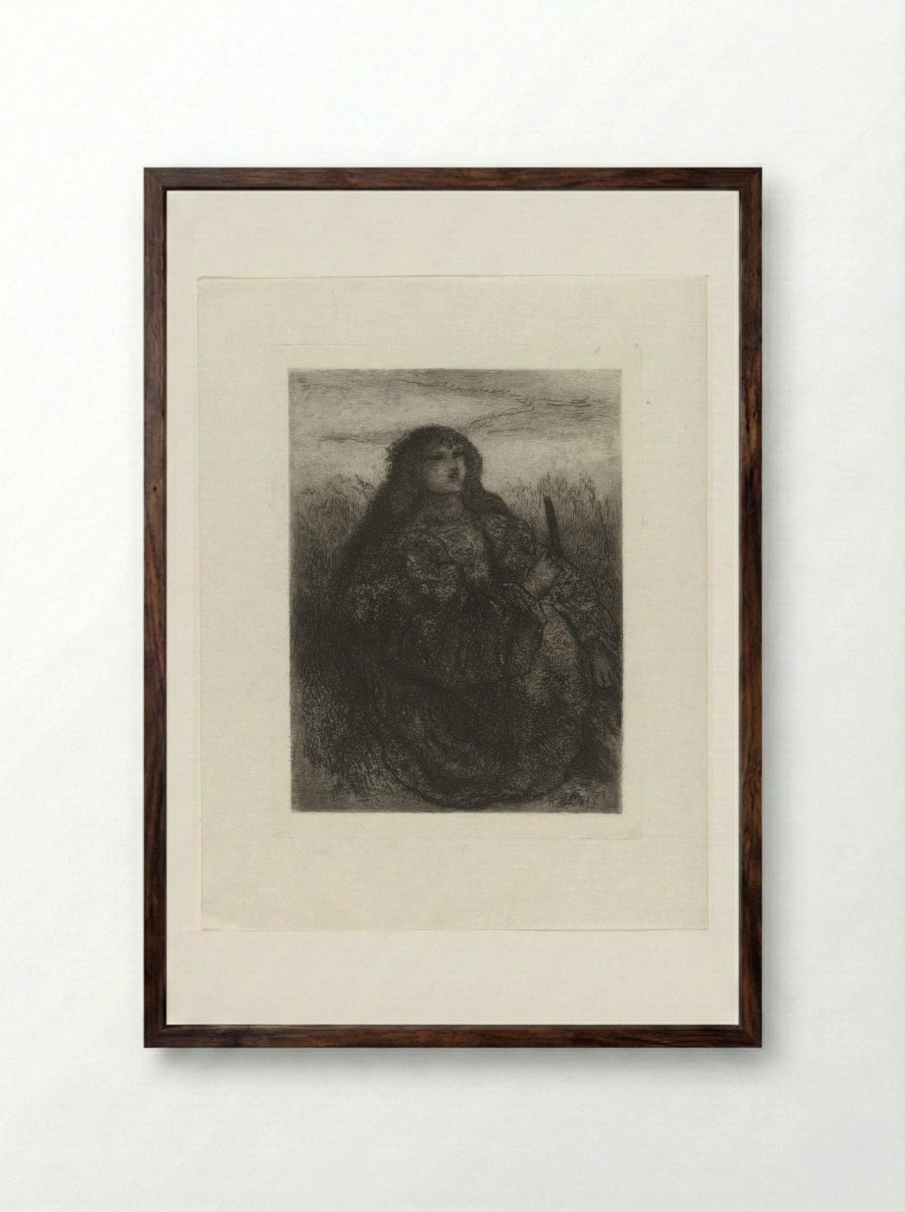 Vrouw in een landschap - Matthijs Maris - Framed Print Dark Wood