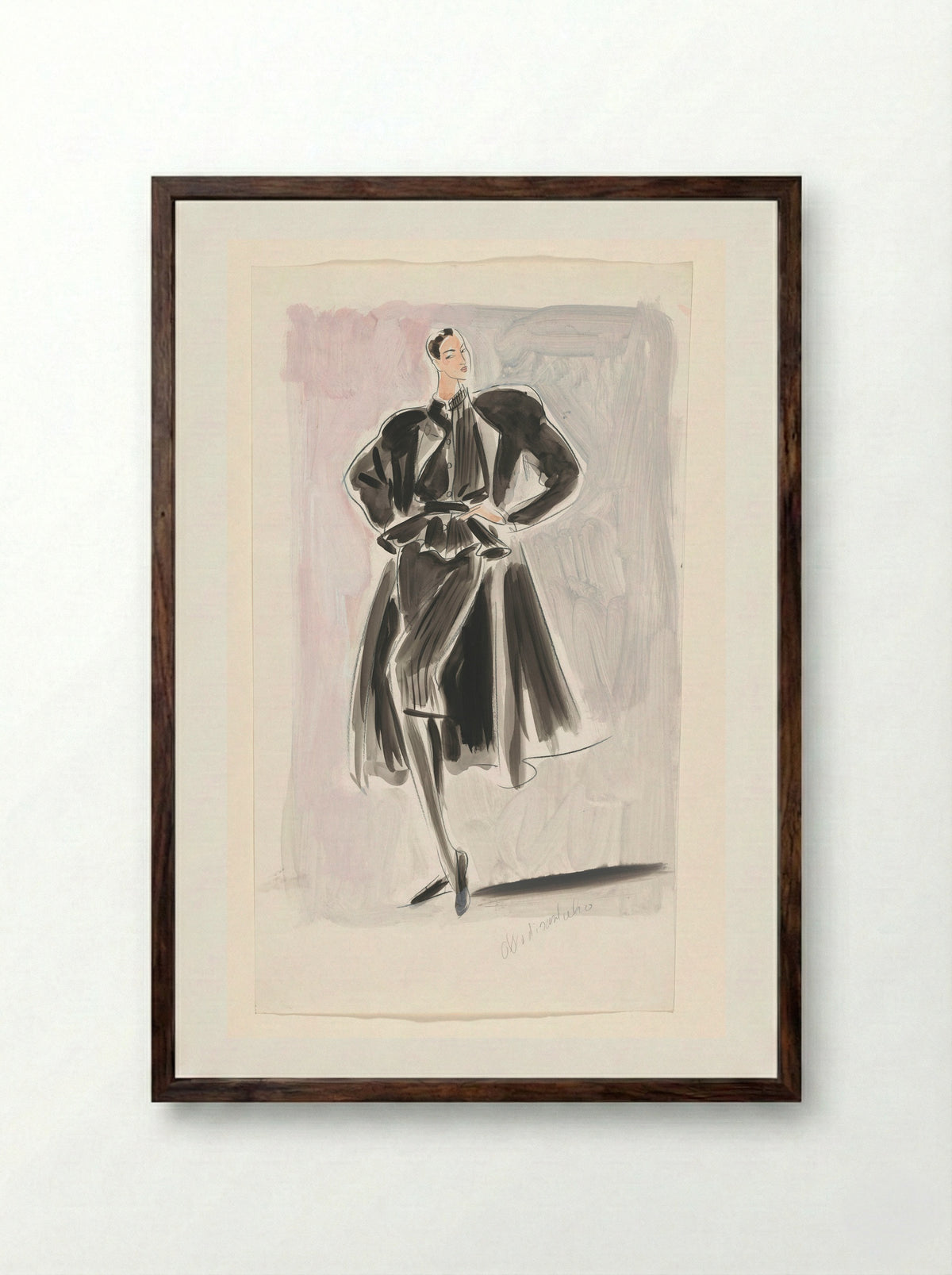 Vrouw in een mantelpak en jas van Ottodisanpietro - Arie Vervelde - Framed Print Dark Wood