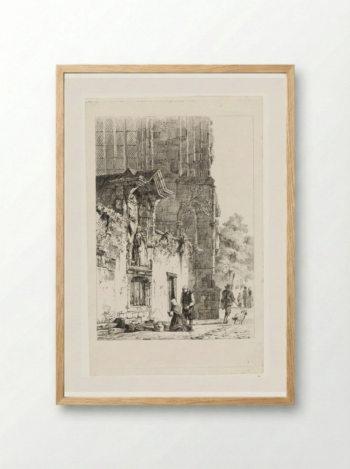 Vrouw knielend voor een kapelletje - Cornelis Springer - Framed Print Wood