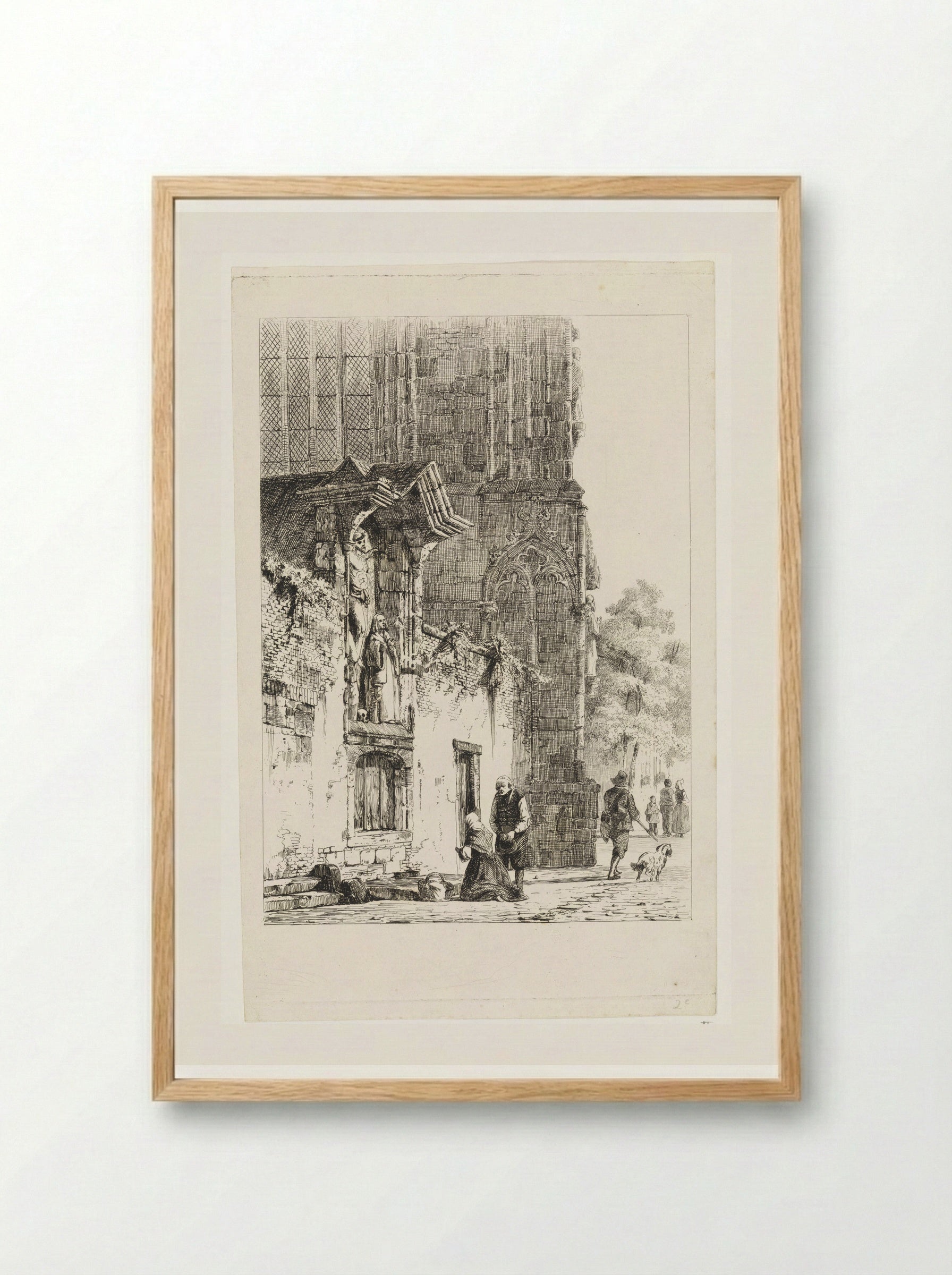 Vrouw knielend voor een kapelletje - Cornelis Springer - Framed Print Wood