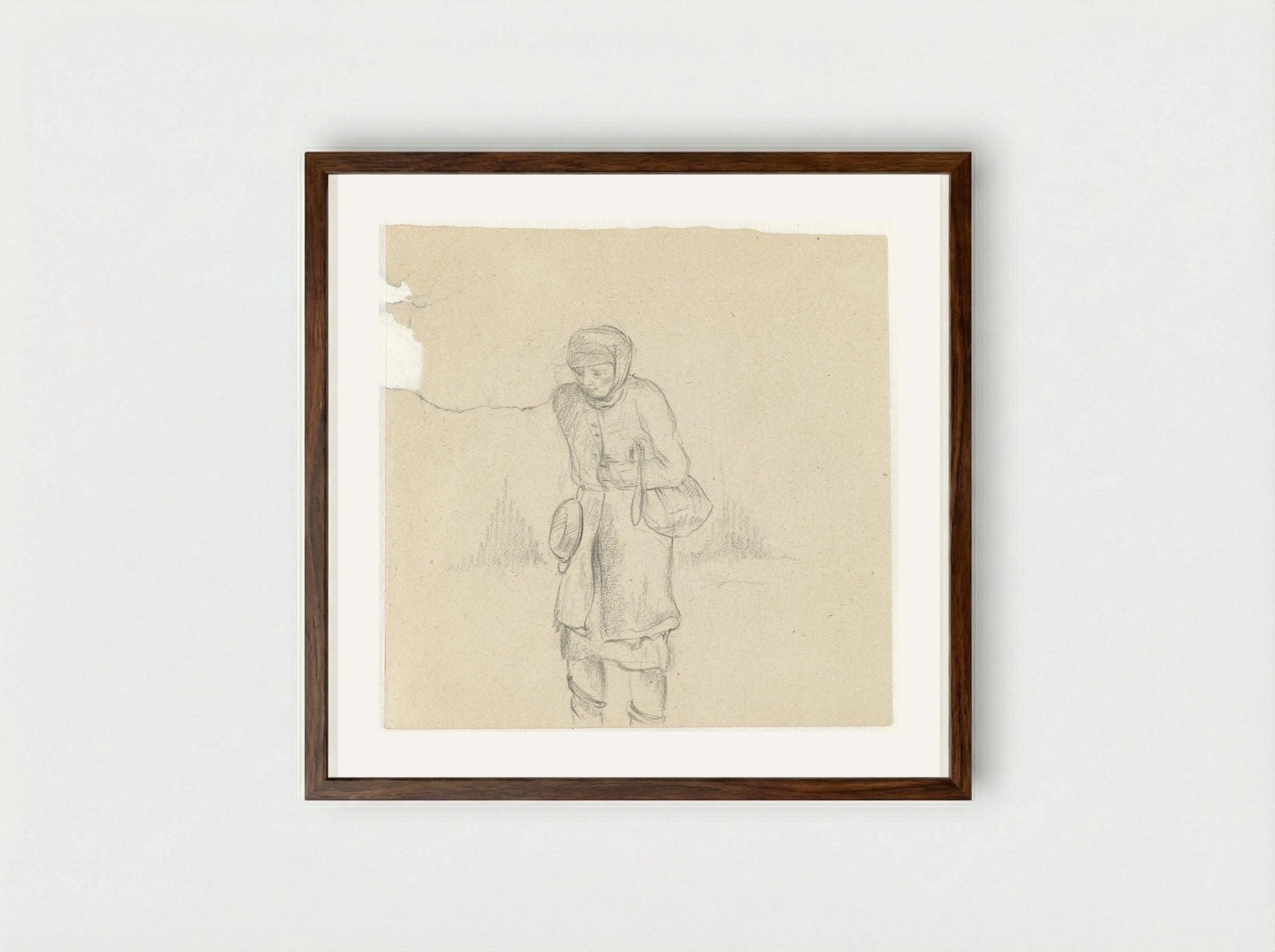 Vrouw met al haar bezittingen - Aat Breur-Hibma - Framed Print Dark Wood