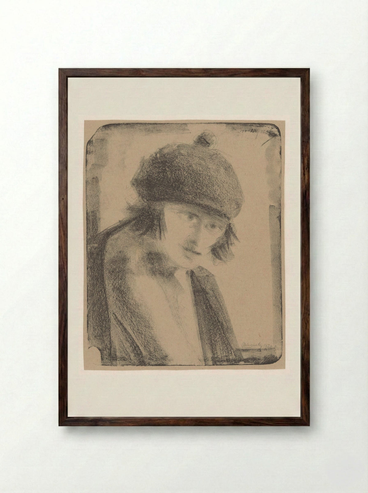 Vrouw met baret - Samuel Jessurun de Mesquita - Framed Print Dark Wood