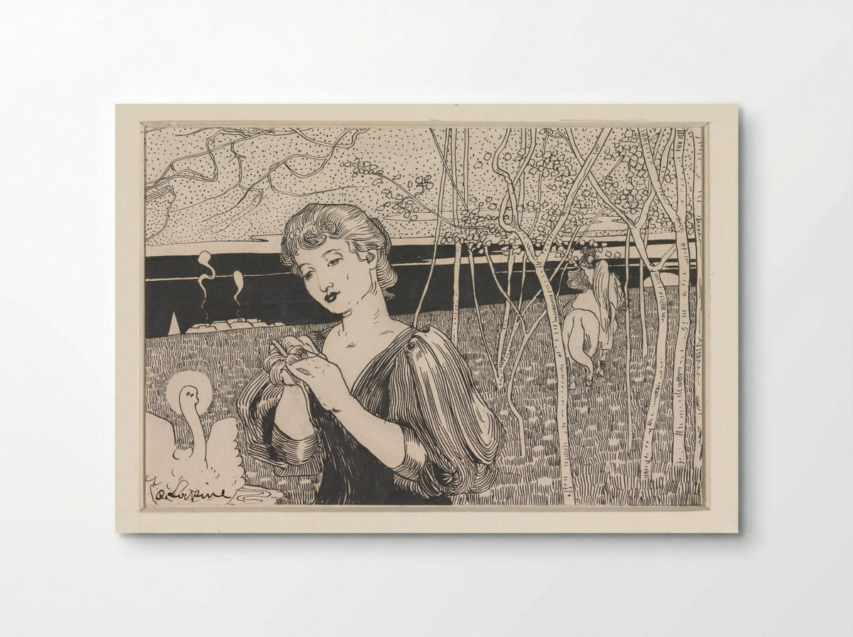 Vrouw met bloem, rechts een figuur te paard - C. Lapine - Poster