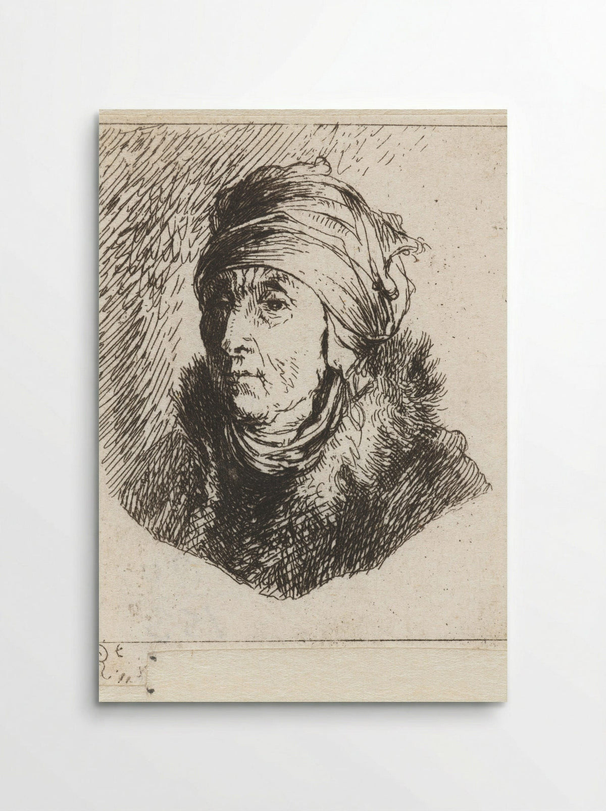 Vrouw met bontkraag en hoofddoek over een ondermutsje gewonden: buste - Constantino Cumano - Poster