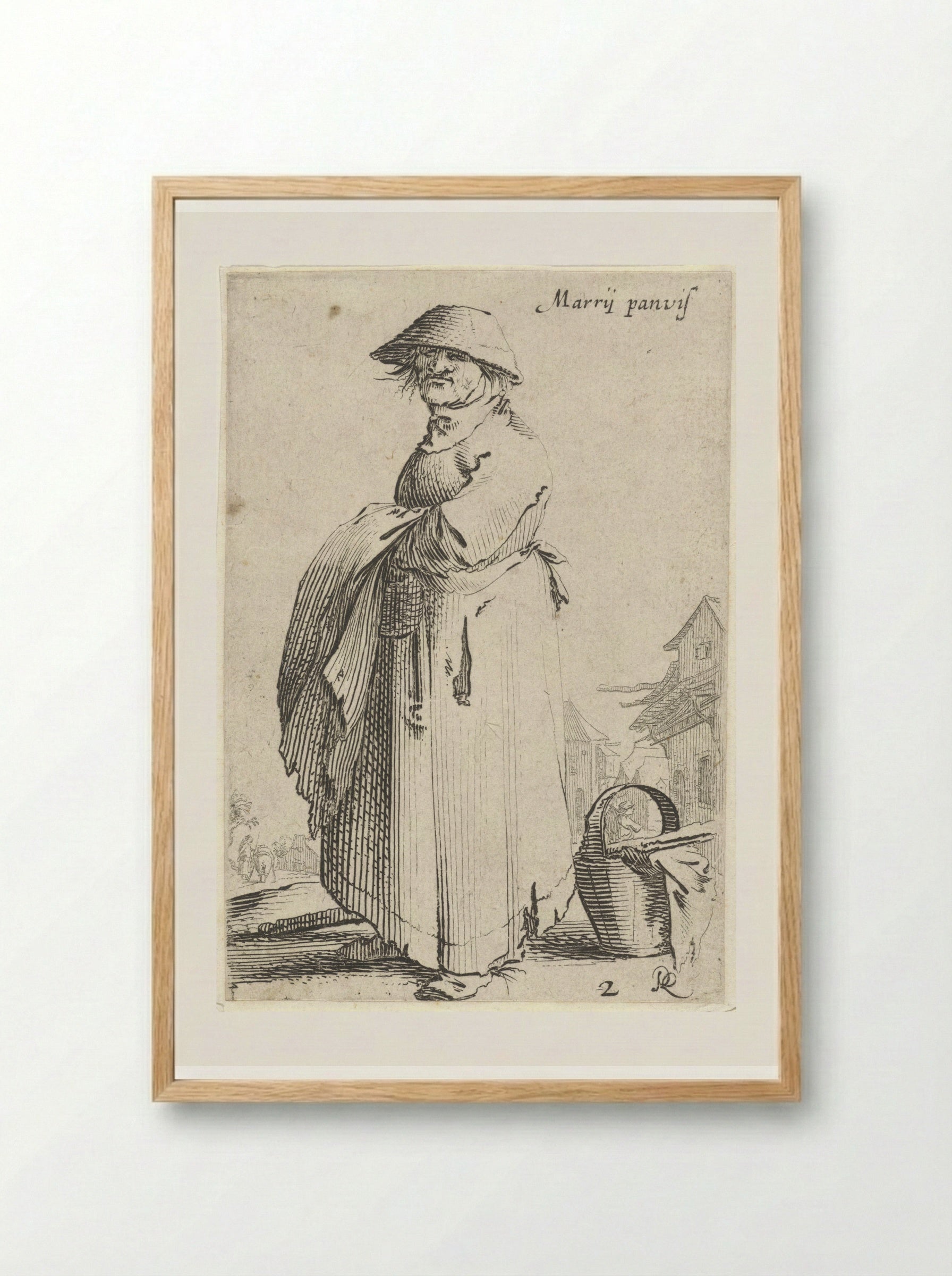 Vrouw met doek over haar arm, achter haar staat een mand op de grond - Salomon Savery - Framed Print Wood