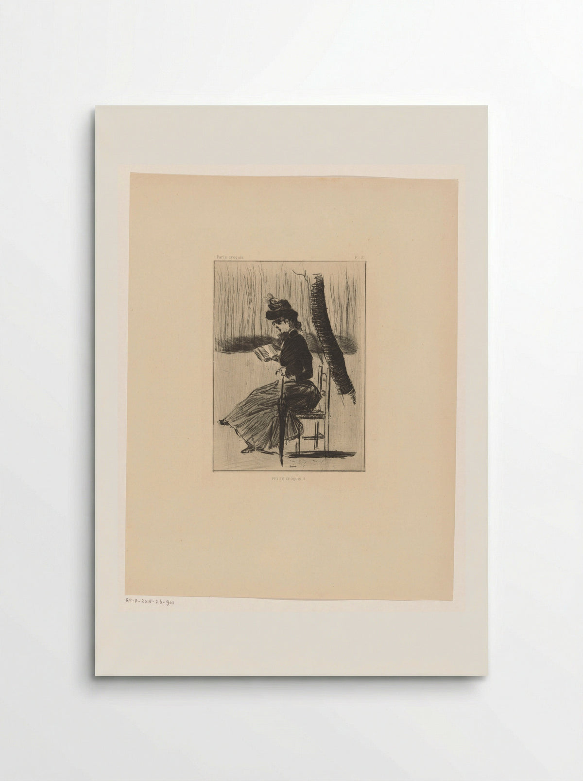 Vrouw met een boek en een paraplu op een stoel buiten - Henri Boutet - Poster