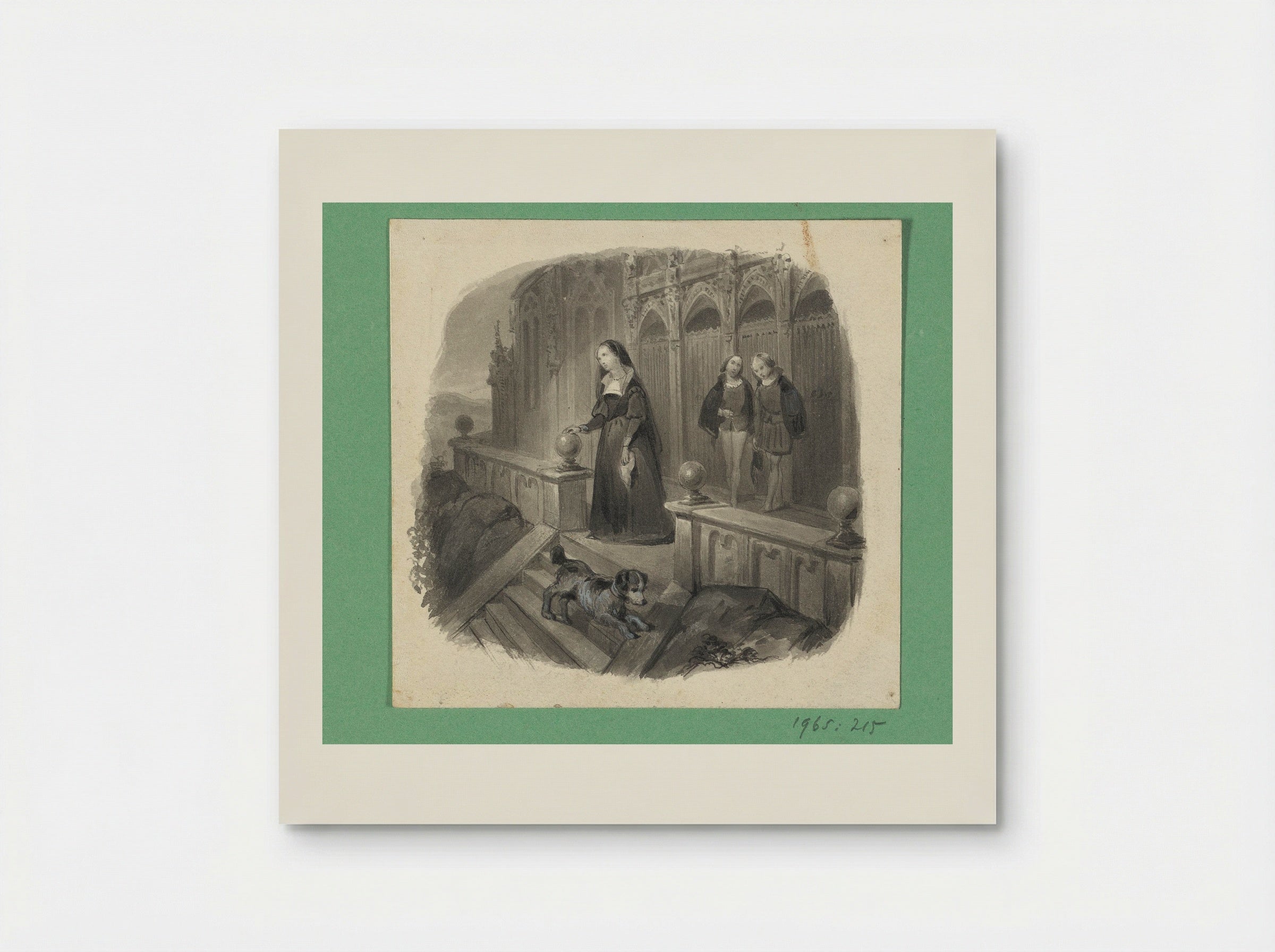 Vrouw met een hond op een bordes - Johann Wilhelm Kaiser - Poster