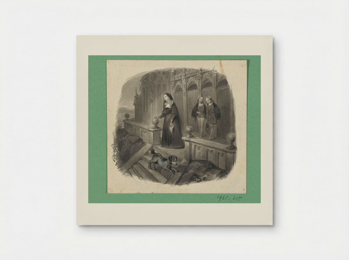 Vrouw met een hond op een bordes - Johann Wilhelm Kaiser - Poster