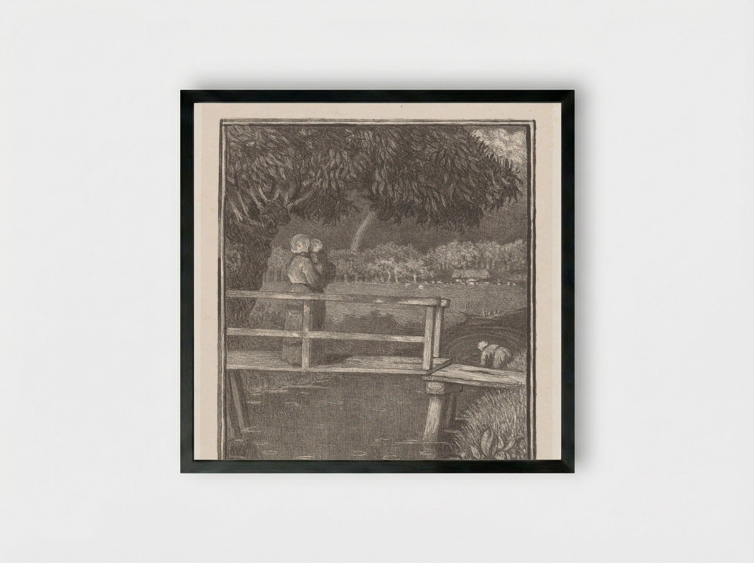 Vrouw met een kind op haar arm op een brug - Richard Nicolaüs Roland Holst - Framed Print Black