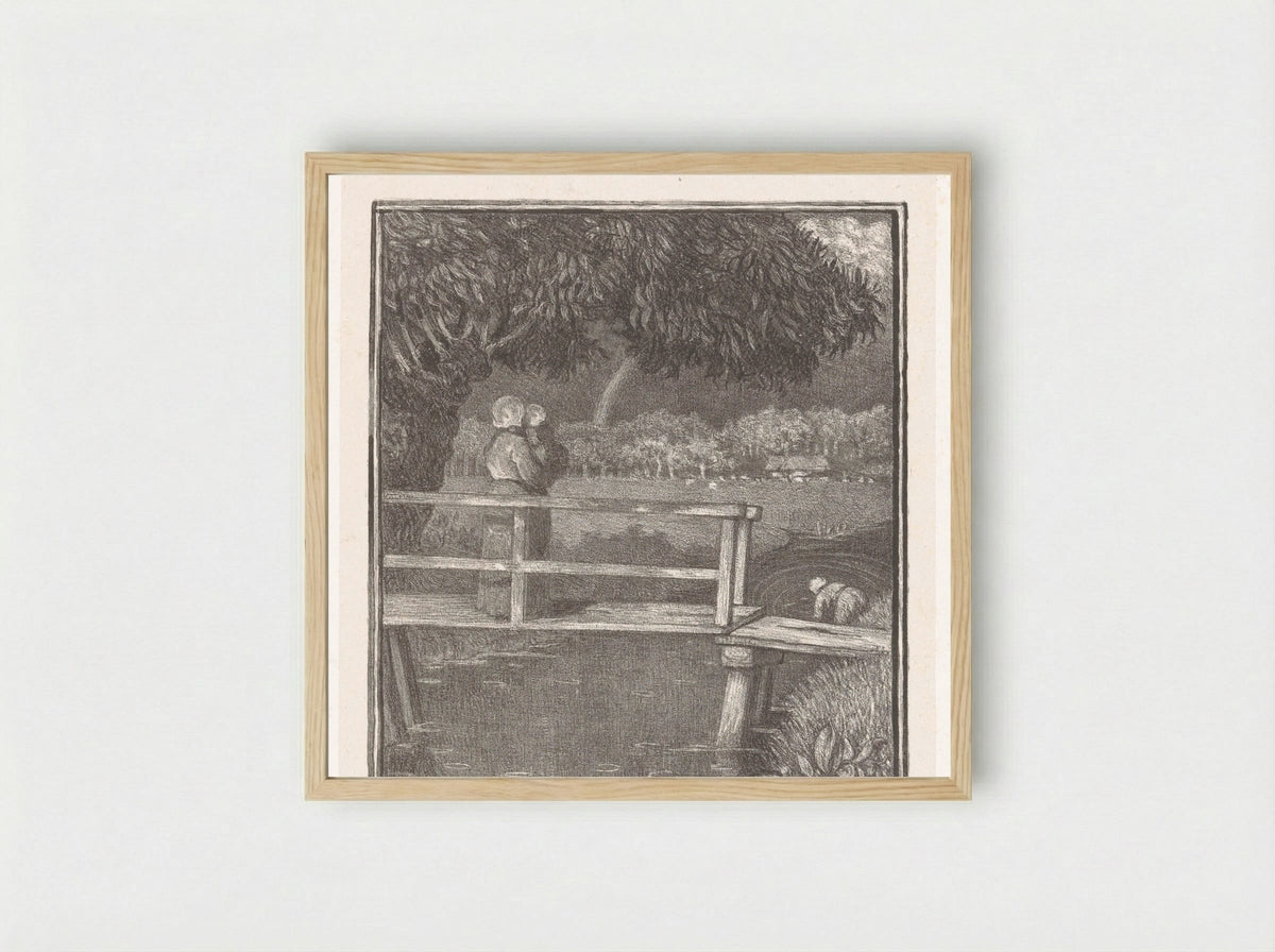 Vrouw met een kind op haar arm op een brug - Richard Nicolaüs Roland Holst - Framed Print Wood