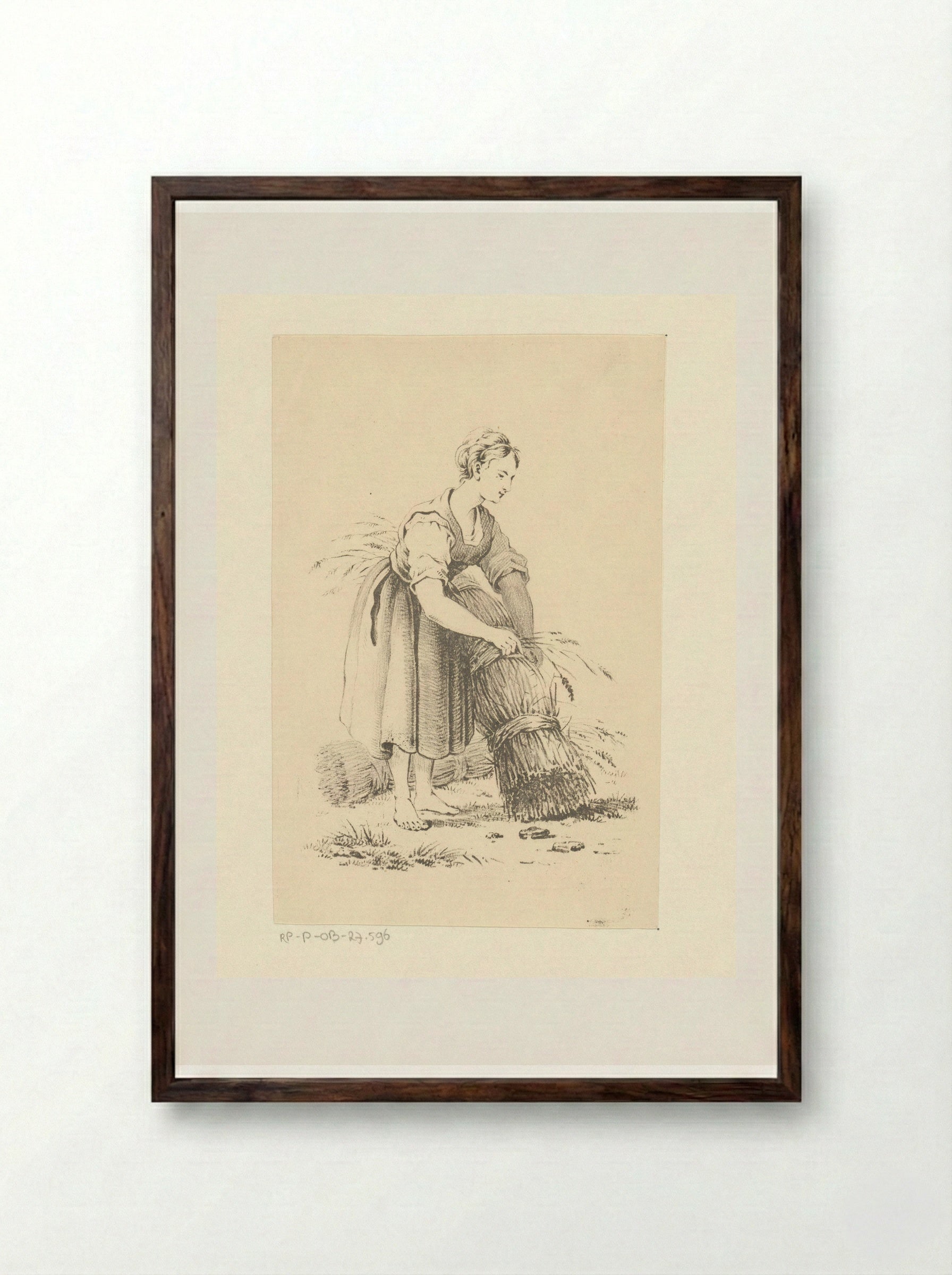 Vrouw met een korenschoof - Pieter Bartholomeusz. Barbiers - Framed Print Dark Wood