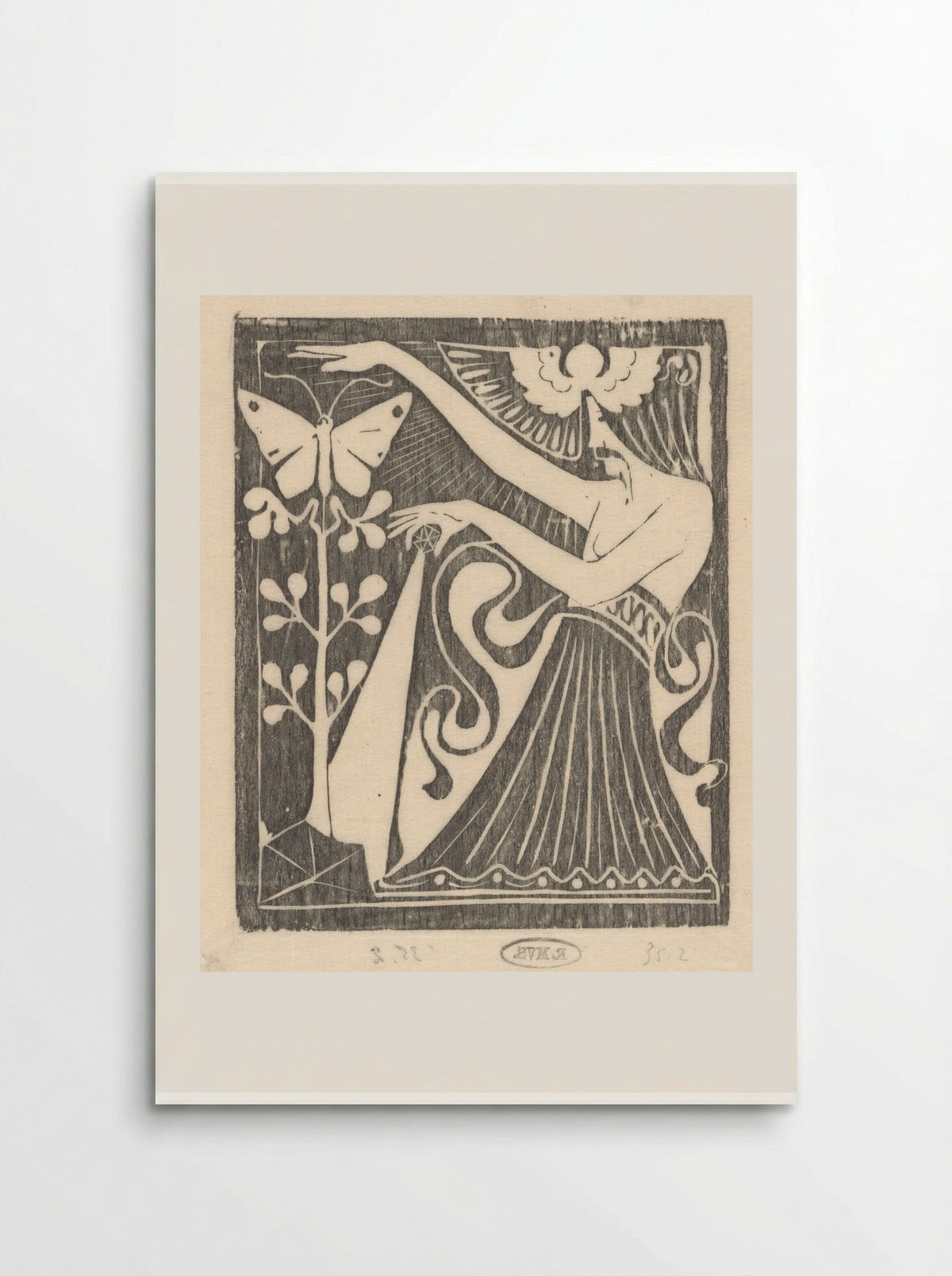 Vrouw met een kristal bij een vlinder en een plant - Karel Petrus Cornelis de Bazel - Poster