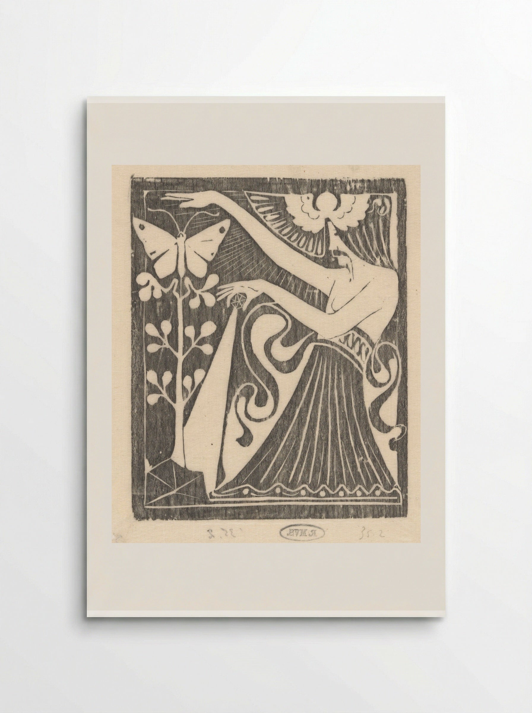 Vrouw met een kristal bij een vlinder en een plant - Karel Petrus Cornelis de Bazel - Poster