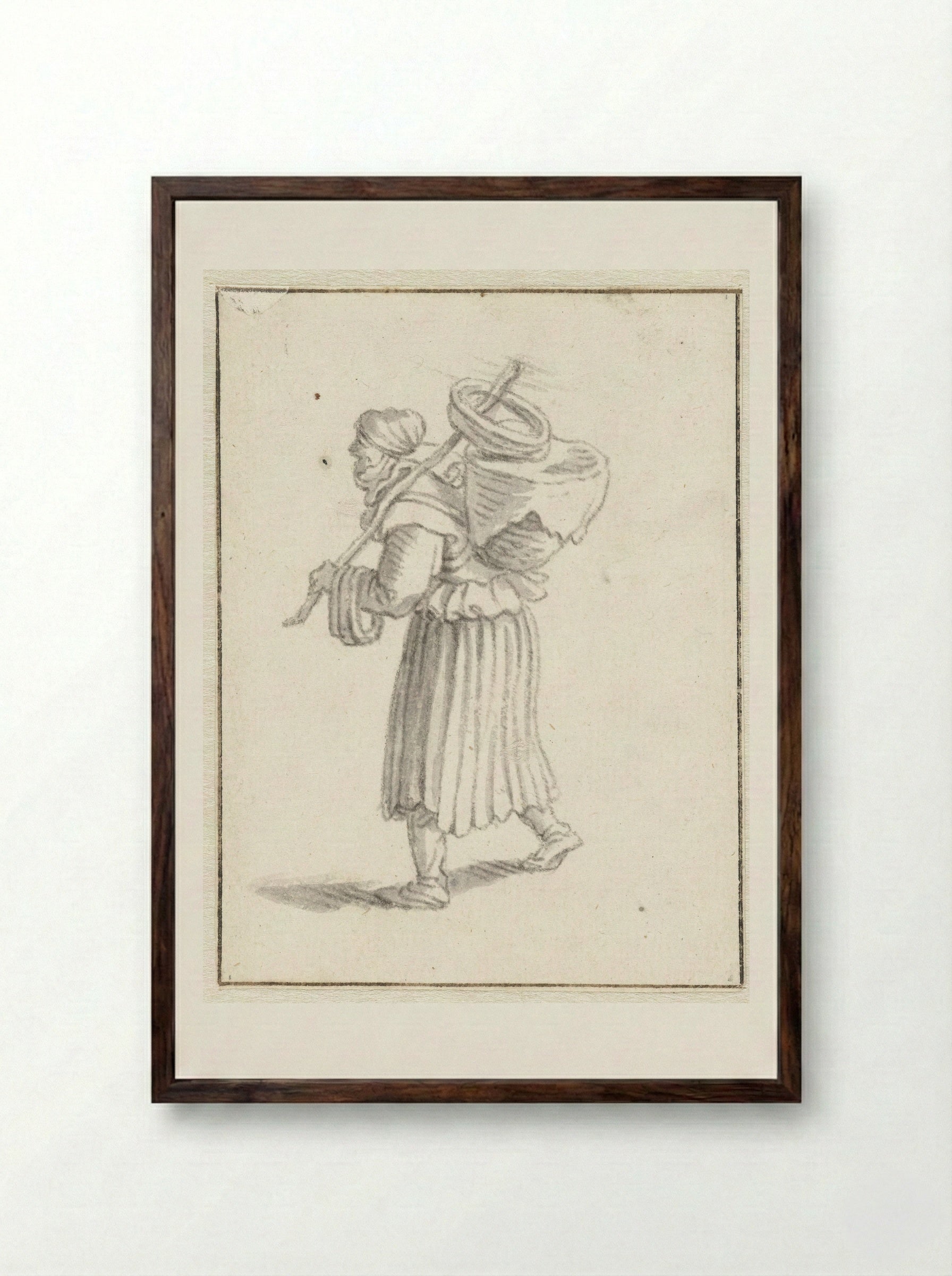 Vrouw met een mand op haar rug - Herman Saftleven - Framed Print Dark Wood