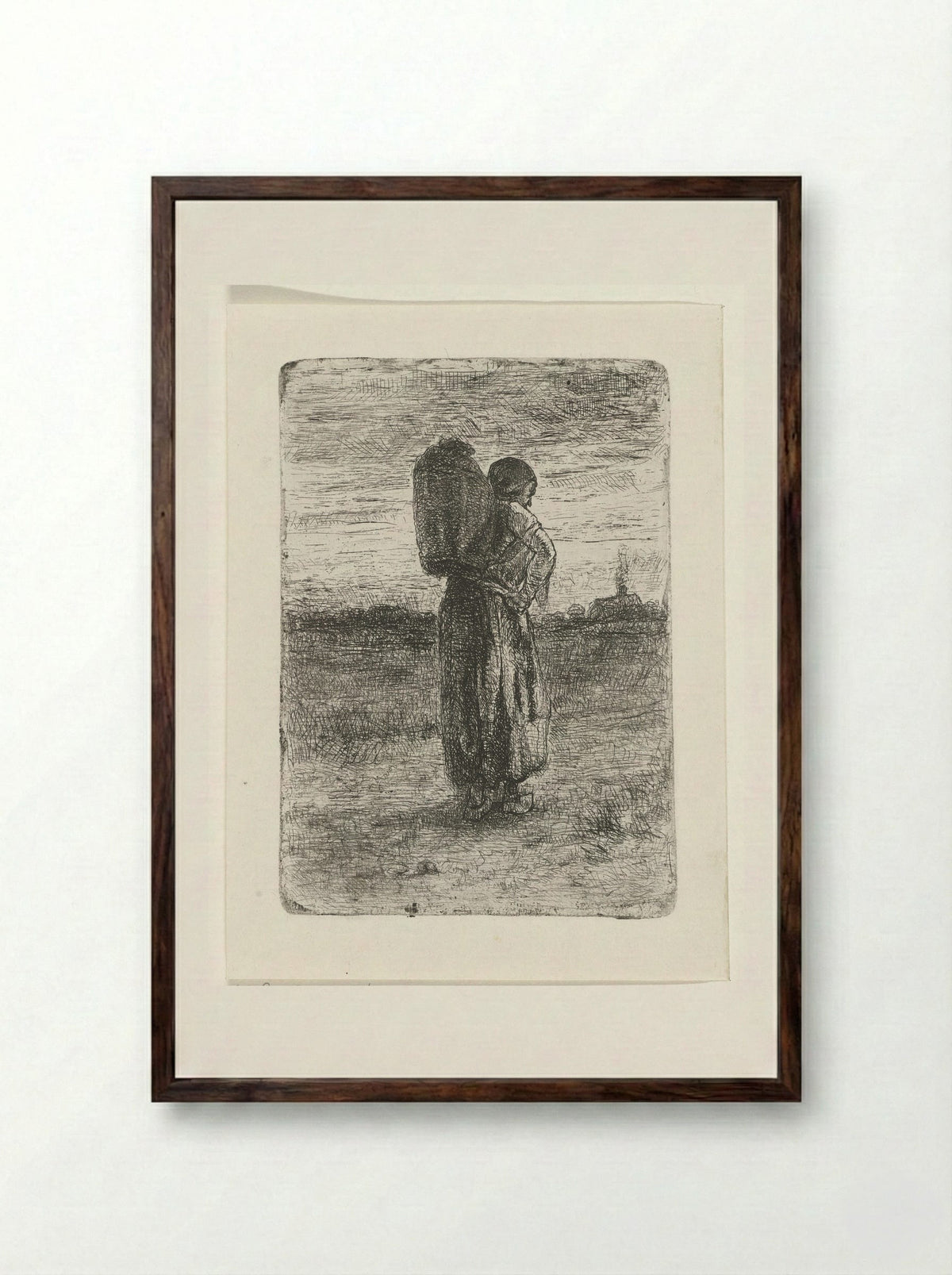 Vrouw met een mand op haar rug - Jozef Israëls - Framed Print Dark Wood