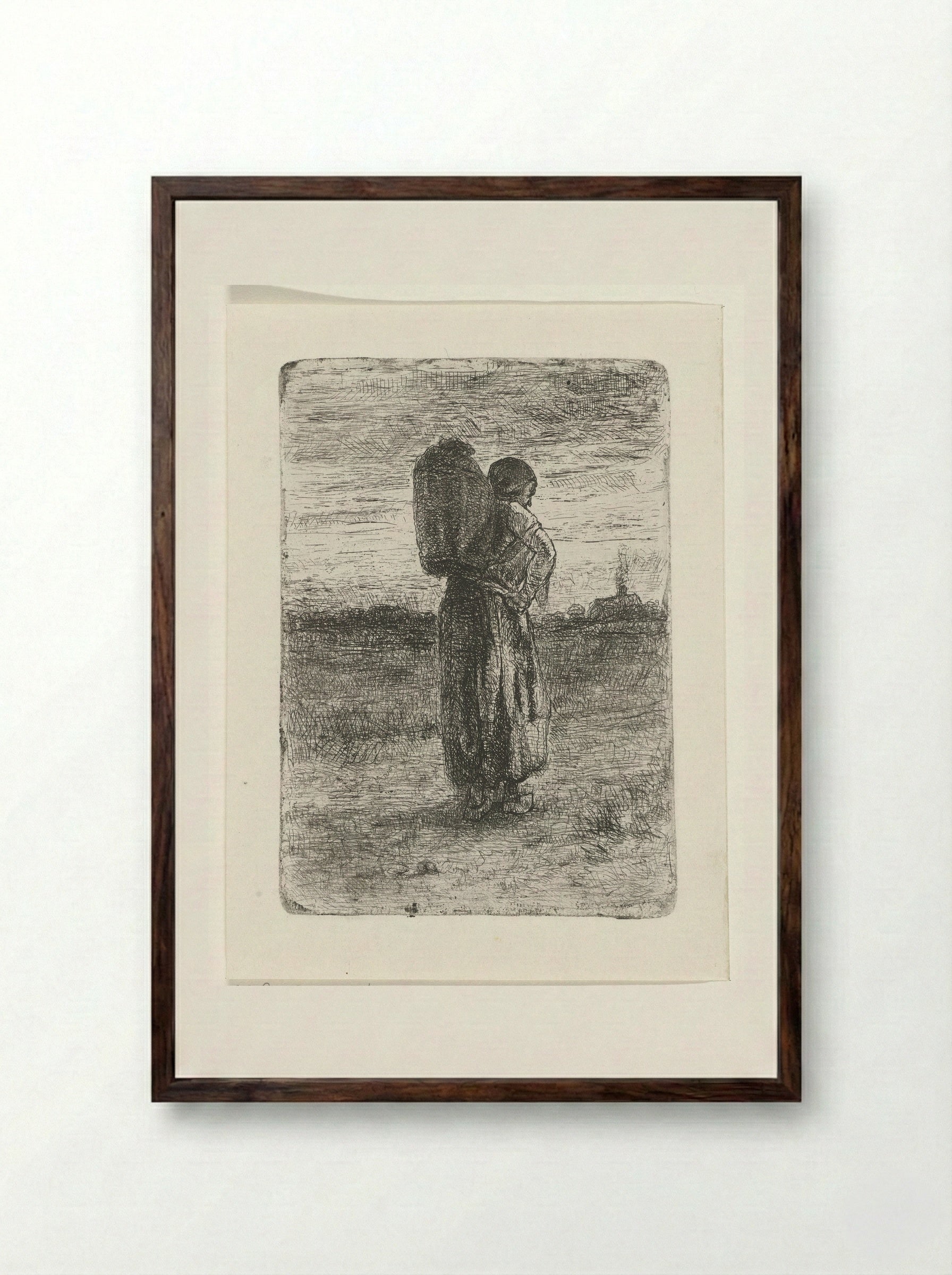 Vrouw met een mand op haar rug - Jozef Israëls - Framed Print Dark Wood