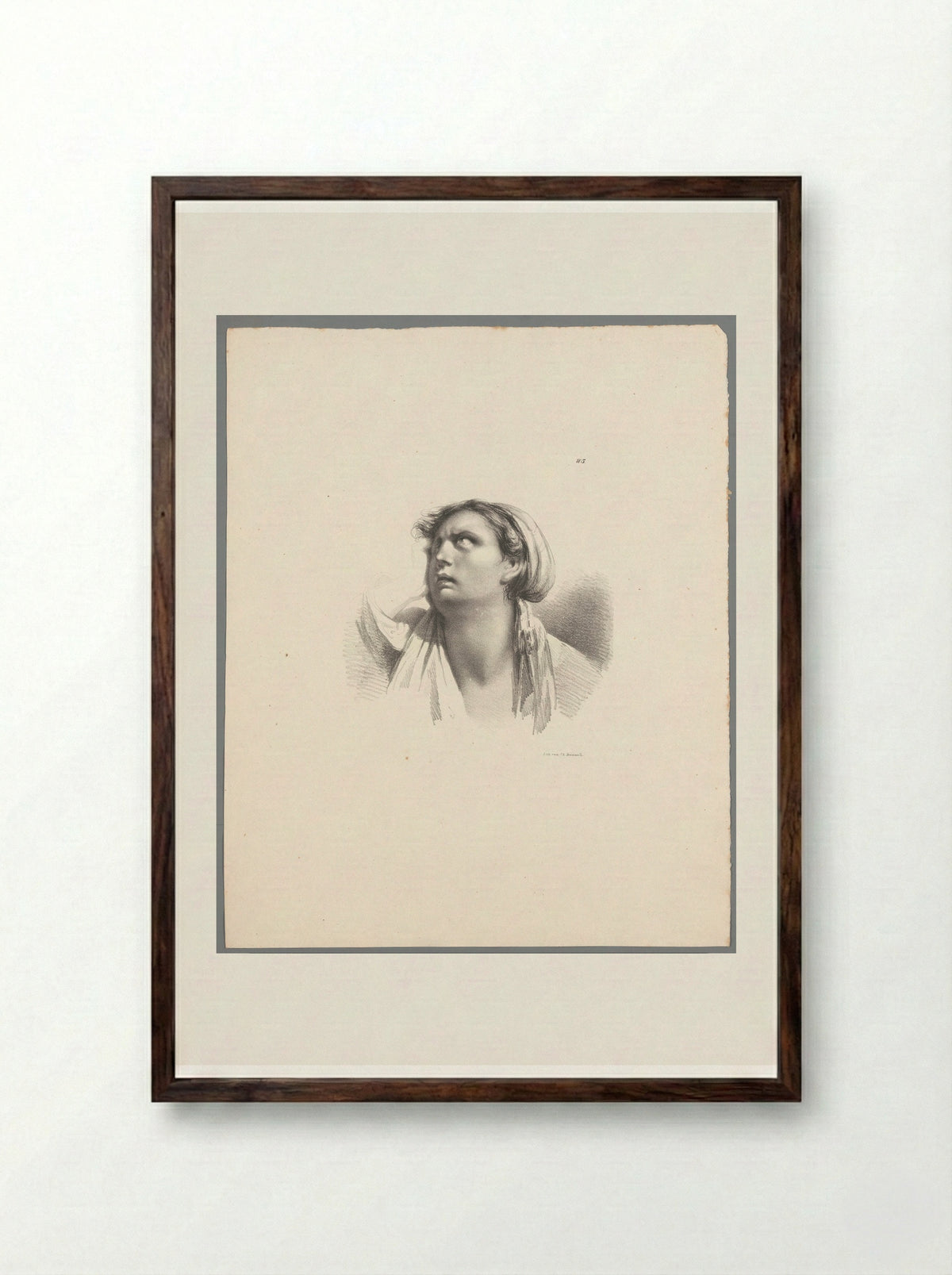 Vrouw met hoofddoek - Jean Augustin Daiwaille - Framed Print Dark Wood