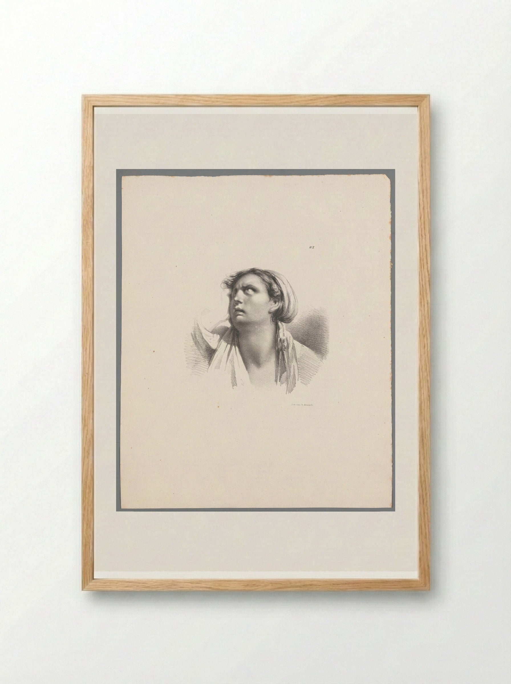 Vrouw met hoofddoek - Jean Augustin Daiwaille - Framed Print Wood