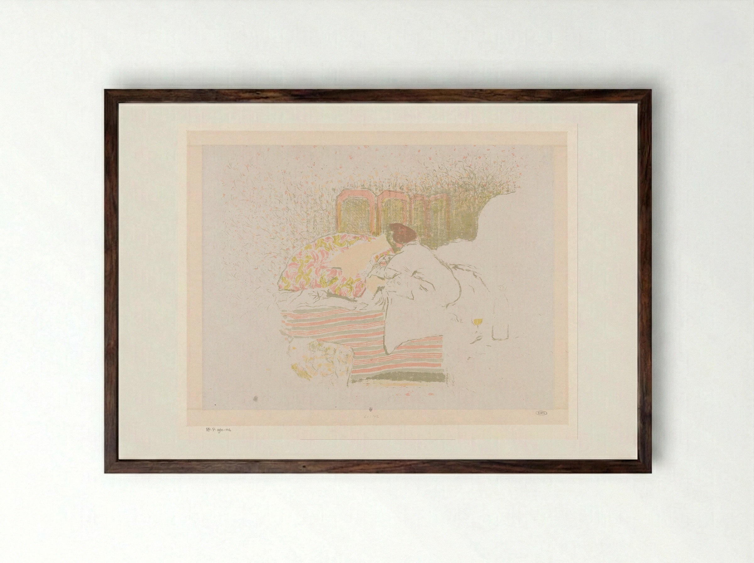 Vrouw met kind op bed - Édouard Vuillard - Framed Print Dark Wood
