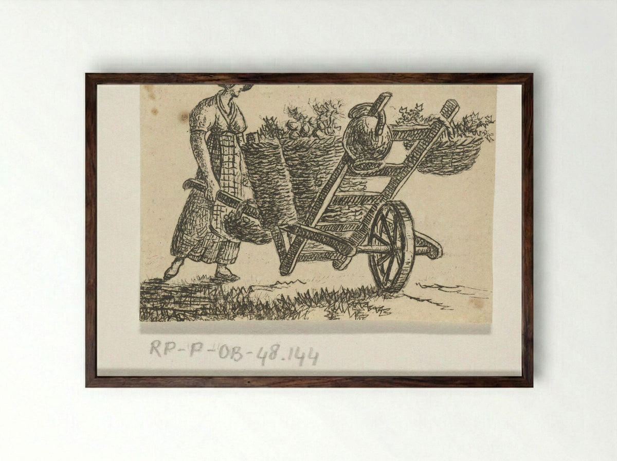 Vrouw met kruiwagen - Otto Baron Howen - Framed Print Dark Wood