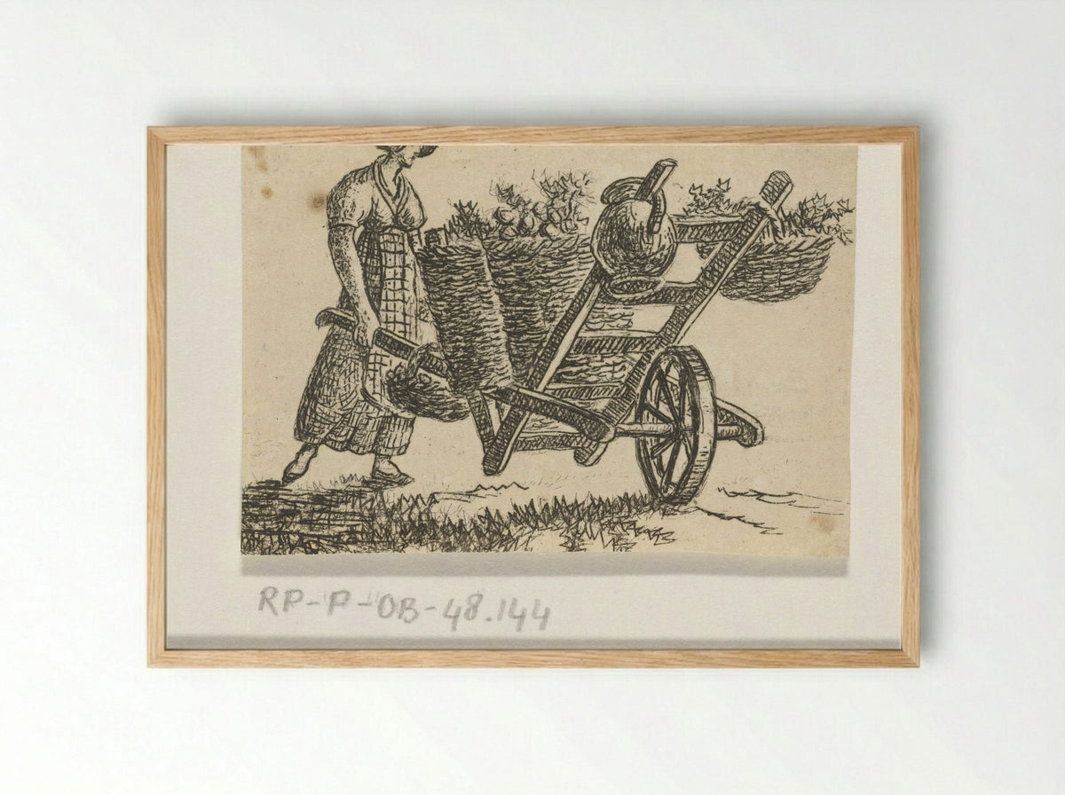 Vrouw met kruiwagen - Otto Baron Howen - Framed Print Wood