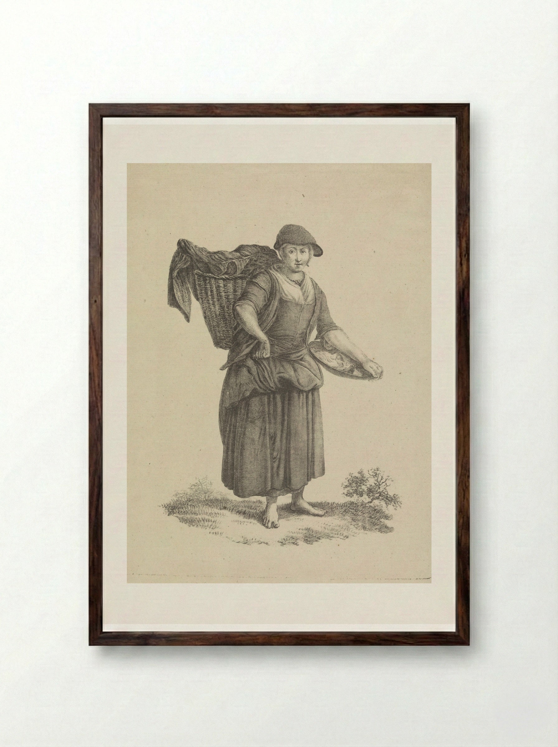 Vrouw met mand op de rug - Pieter Bartholomeusz. Barbiers - Framed Print Dark Wood
