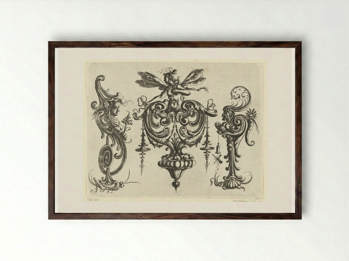 Vrouw met vleugels - Christoph Jamnitzer - Framed Print Dark Wood
