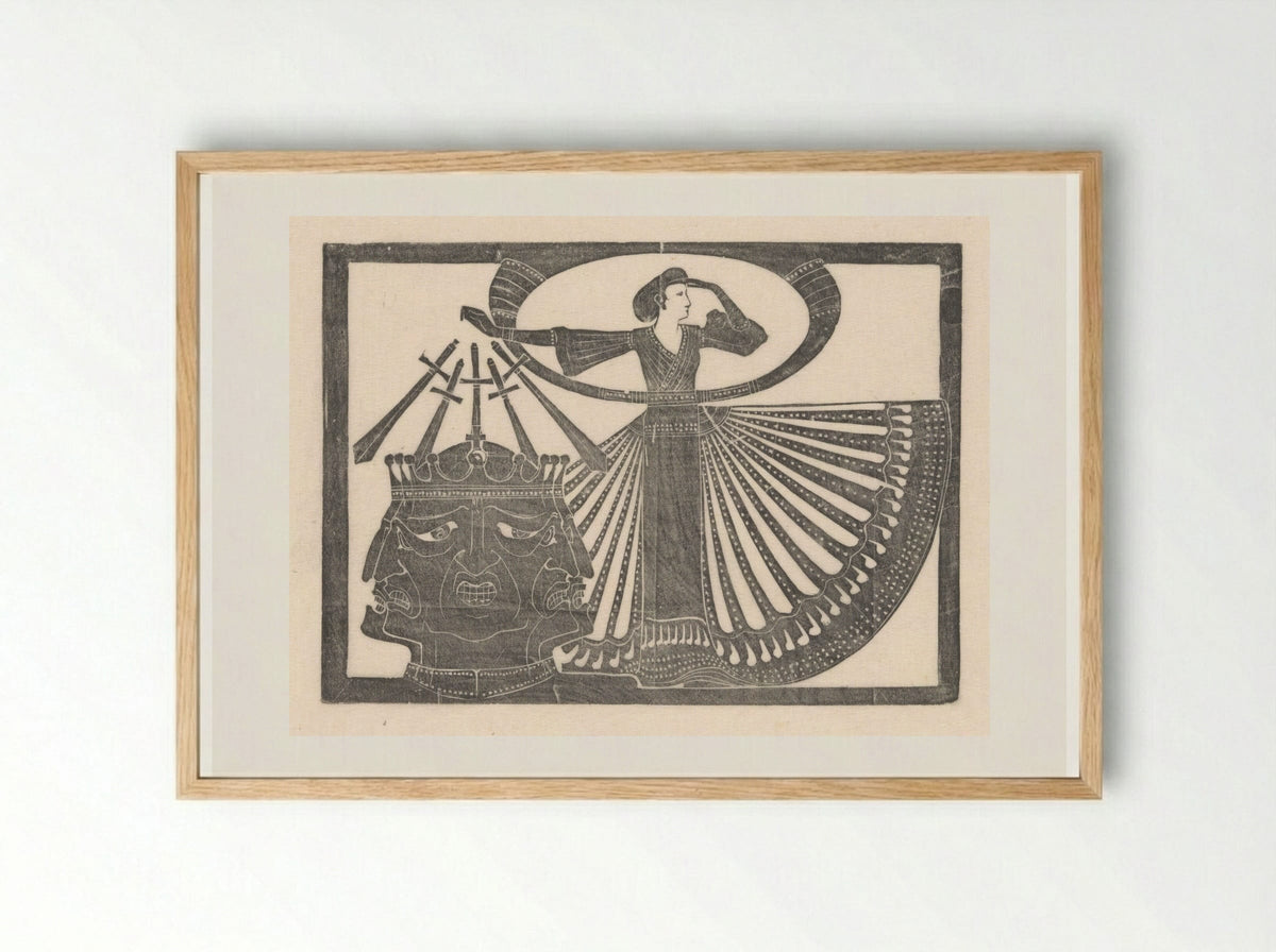Vrouw naast hoofd met meerdere gezichten - Karel Petrus Cornelis de Bazel - Framed Print Wood