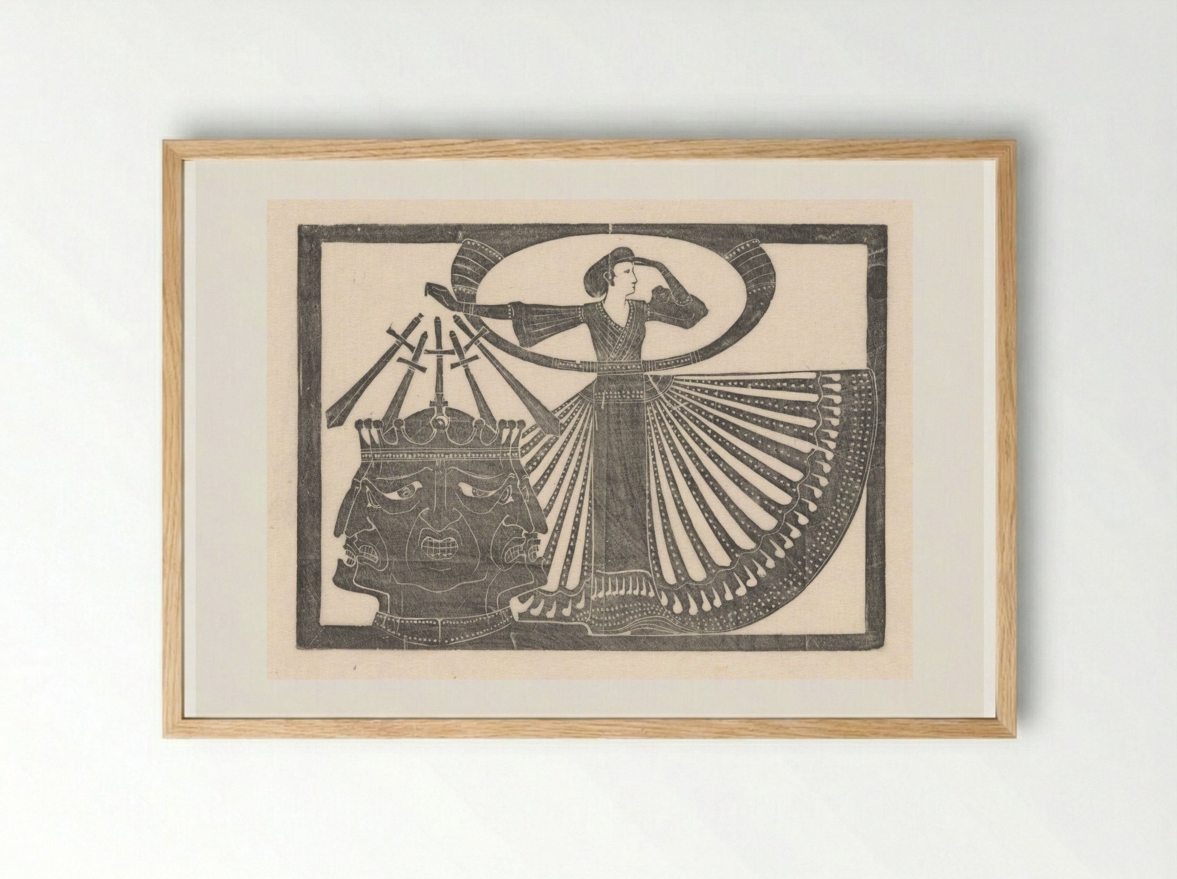 Vrouw naast hoofd met meerdere gezichten - Karel Petrus Cornelis de Bazel - Framed Print Wood