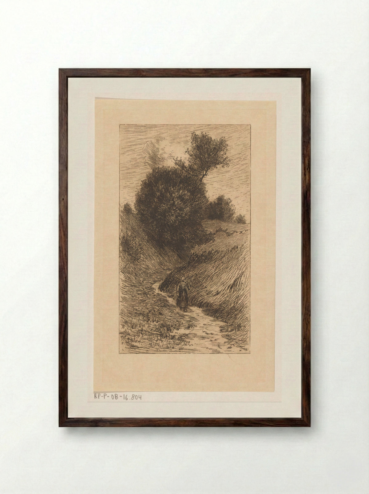 Vrouw op een holle weg - Anton L. Koster - Framed Print Dark Wood