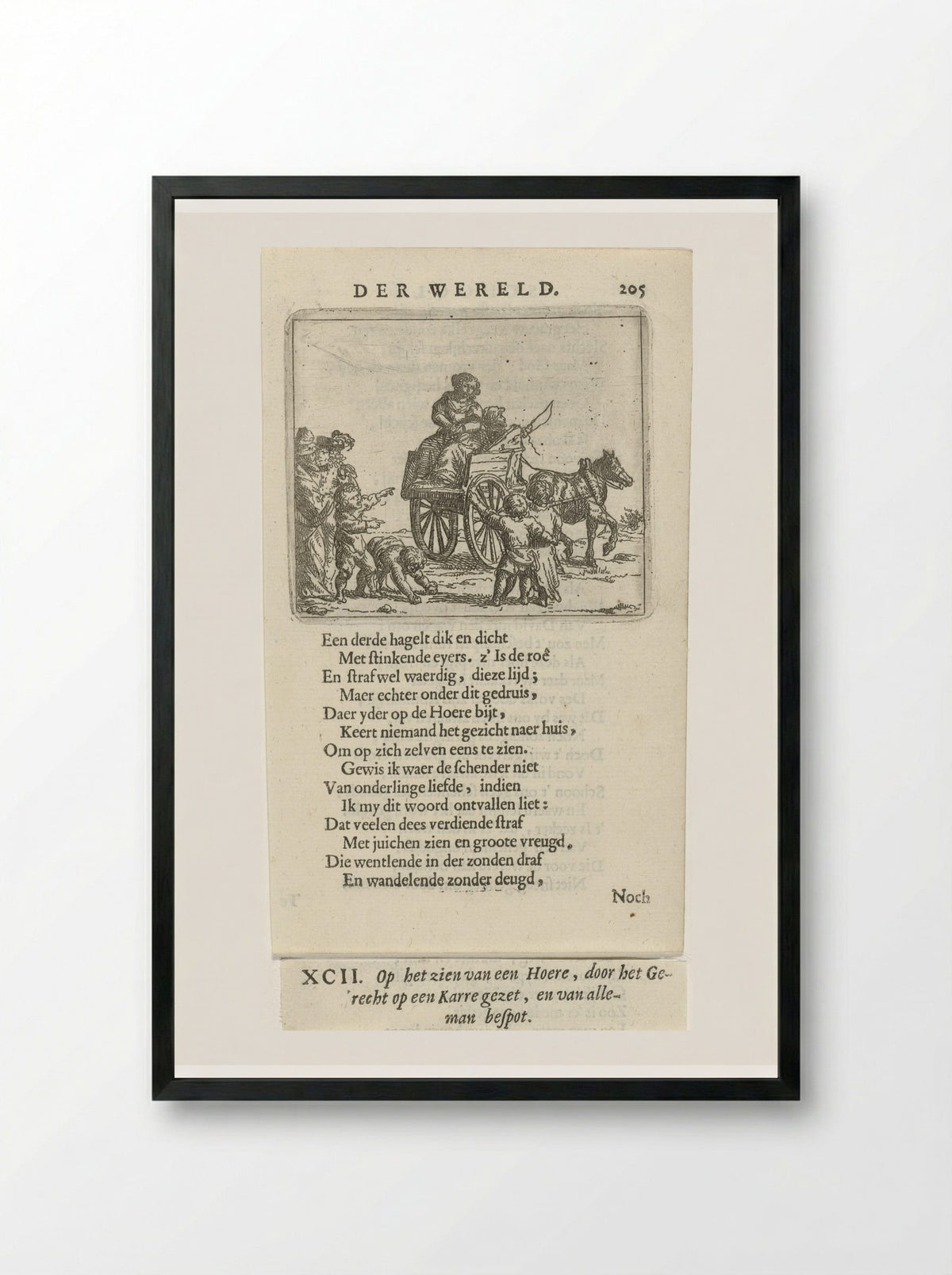 Vrouw op een kar wordt bespot - Arnold Houbraken - Framed Print Black