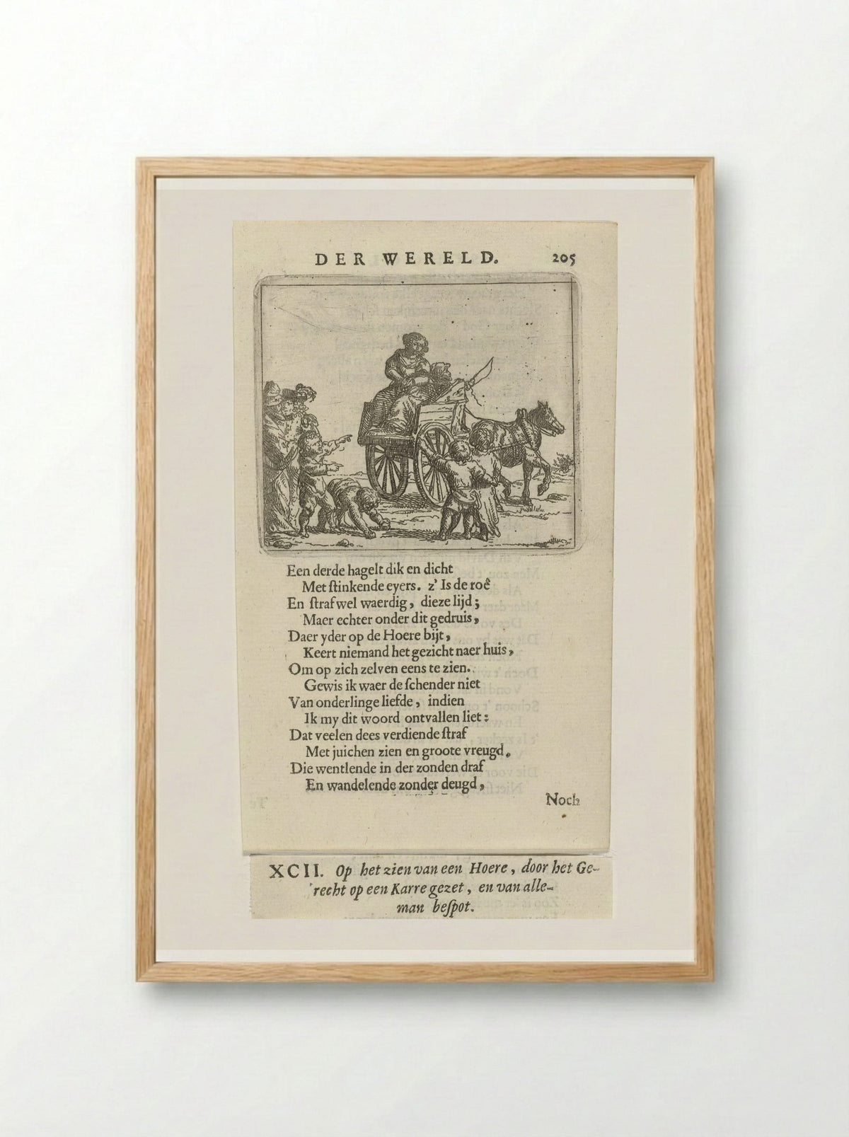 Vrouw op een kar wordt bespot - Arnold Houbraken - Framed Print Wood