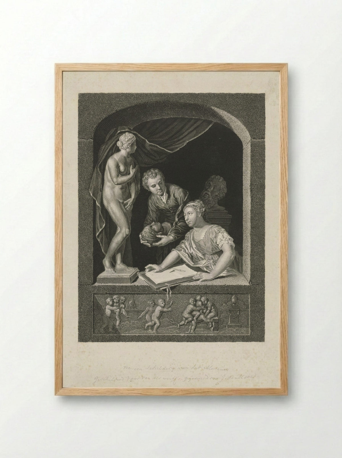 Vrouw tekenend in een venster - Johannes de Mare - Framed Print Wood