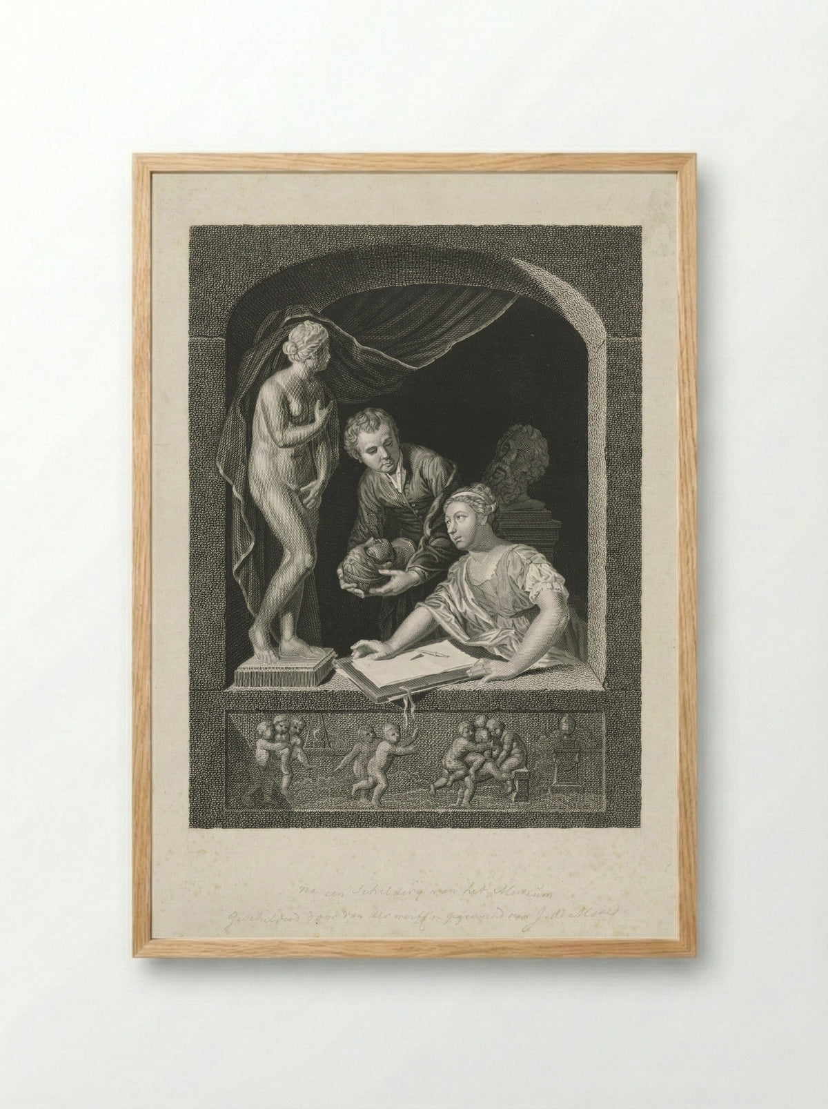 Vrouw tekenend in een venster - Johannes de Mare - Framed Print Wood