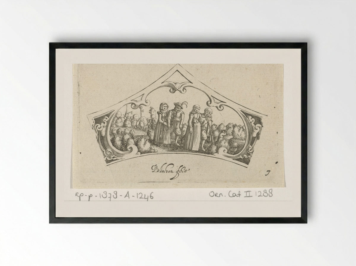 Vrouwen begeleiden beschonken mannen - Claes Jansz. Visscher (II) - Framed Print Black