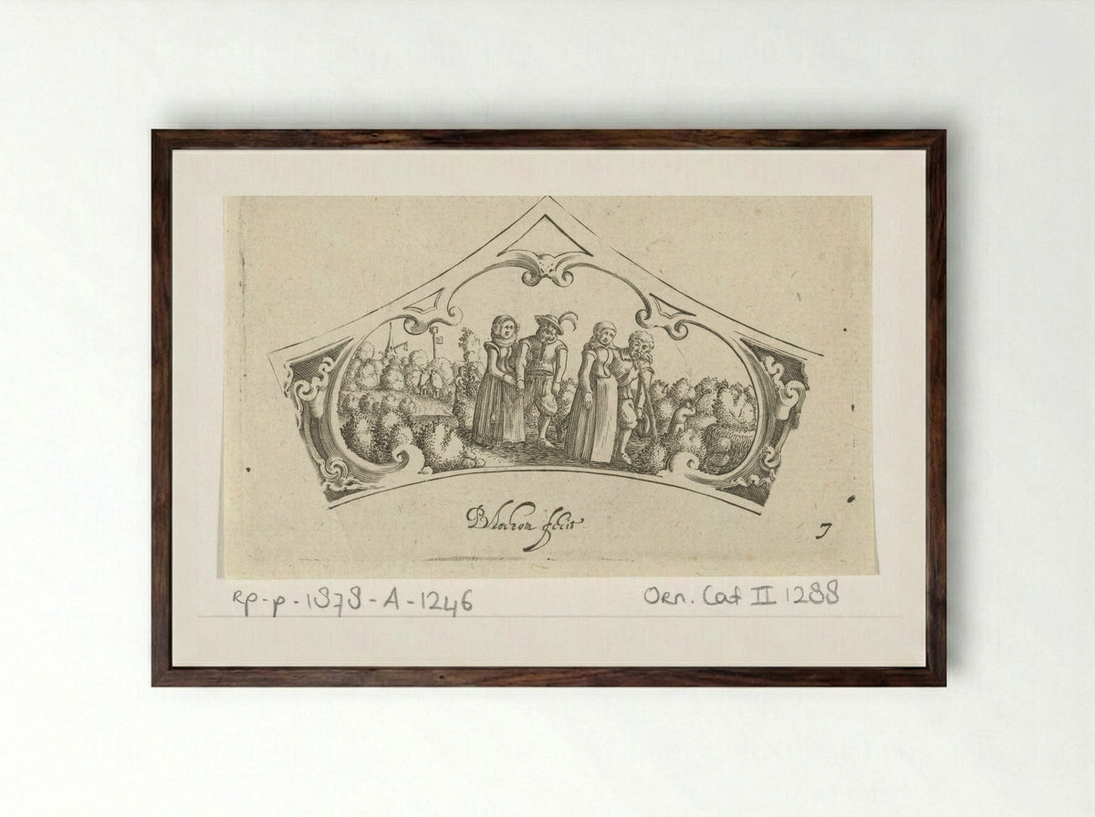 Vrouwen begeleiden beschonken mannen - Claes Jansz. Visscher (II) - Framed Print Dark Wood