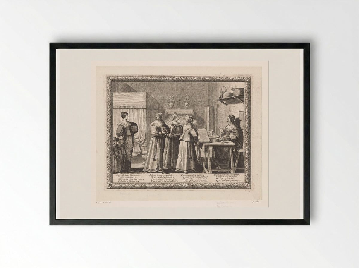 Vrouwen brengen geschenken naar de bruid - Abraham Bosse - Framed Print Black