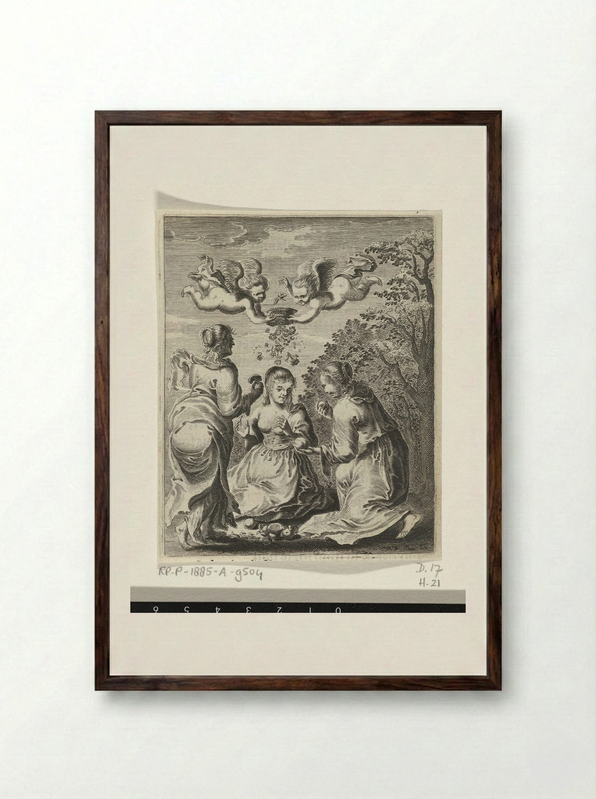 Vrouwen tussen appels en rozen van liefde - Pieter Nolpe - Framed Print Dark Wood