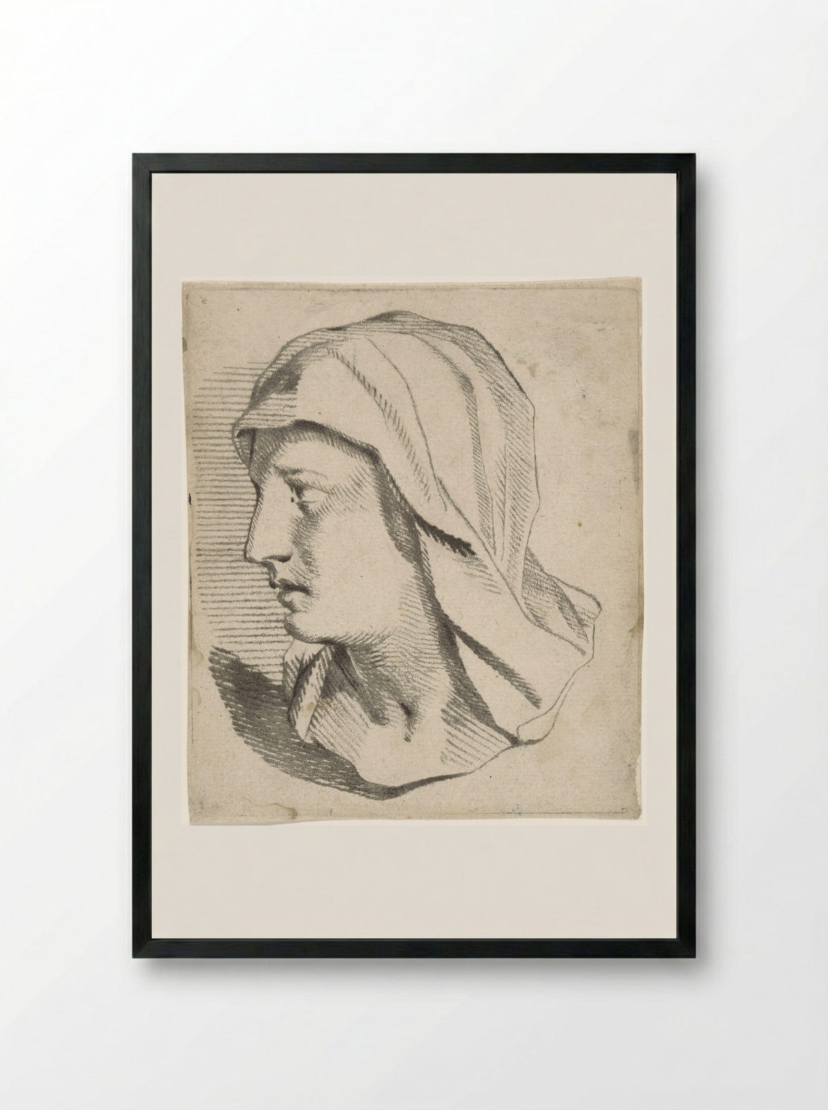 Vrouwenbuste, met op de schouders afhangende sluier - Jan Snellen - Framed Print Black