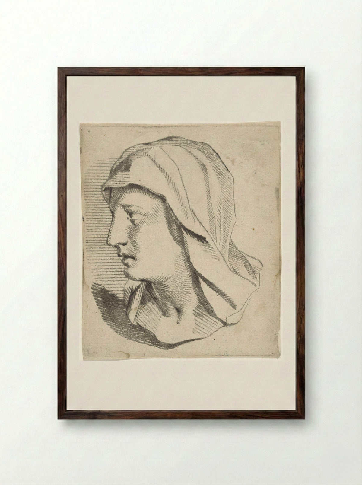 Vrouwenbuste, met op de schouders afhangende sluier - Jan Snellen - Framed Print Dark Wood