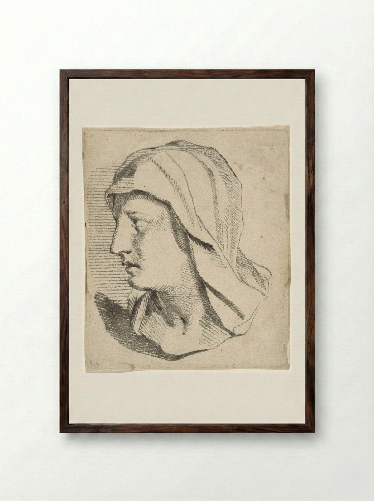 Vrouwenbuste, met op de schouders afhangende sluier - Jan Snellen - Framed Print Dark Wood