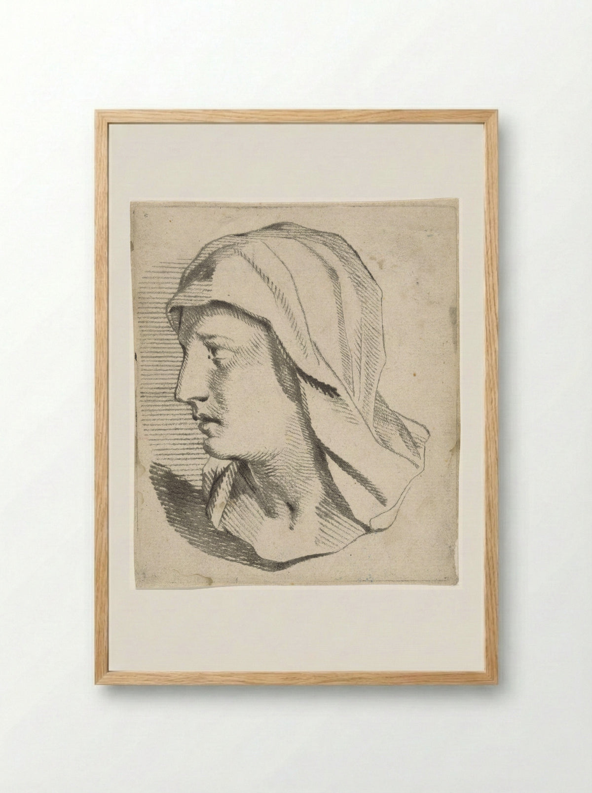 Vrouwenbuste, met op de schouders afhangende sluier - Jan Snellen - Framed Print Wood