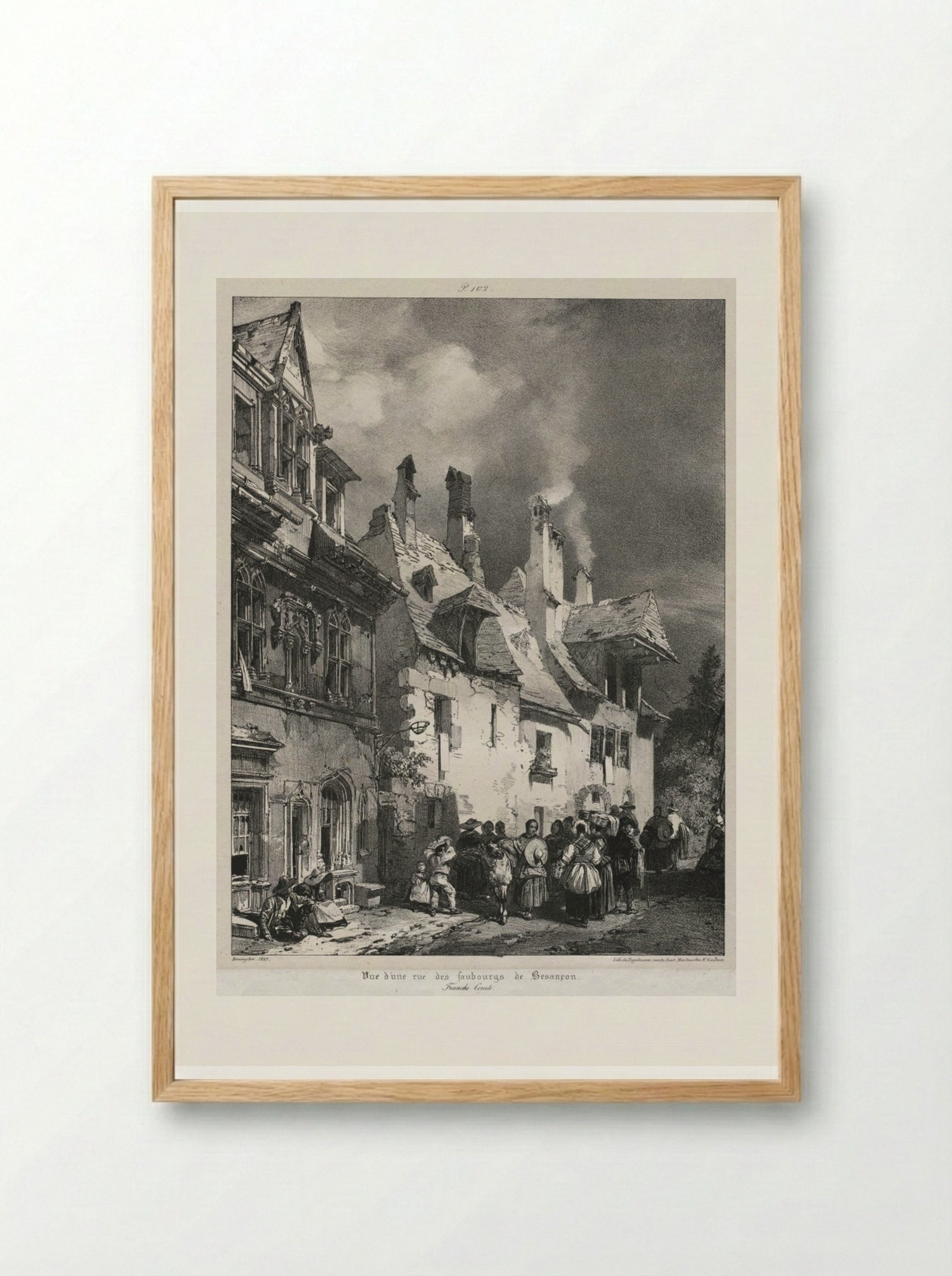 Vue d'une rue des faubourgs de Besançon - Richard Parkes Bonington - Framed Print Wood