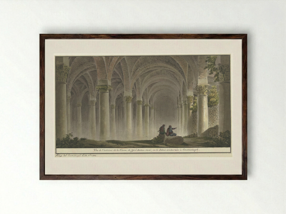Vue de l'intérieur de la Citerne de Yéré-Batan-Seraï - Michel François Preaulx - Framed Print Dark Wood