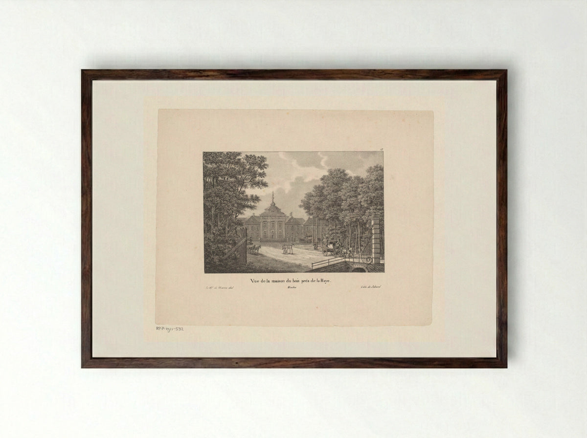 Vue de la maison du bois près de la Haye - Jean-Baptiste Madou - Framed Print Dark Wood
