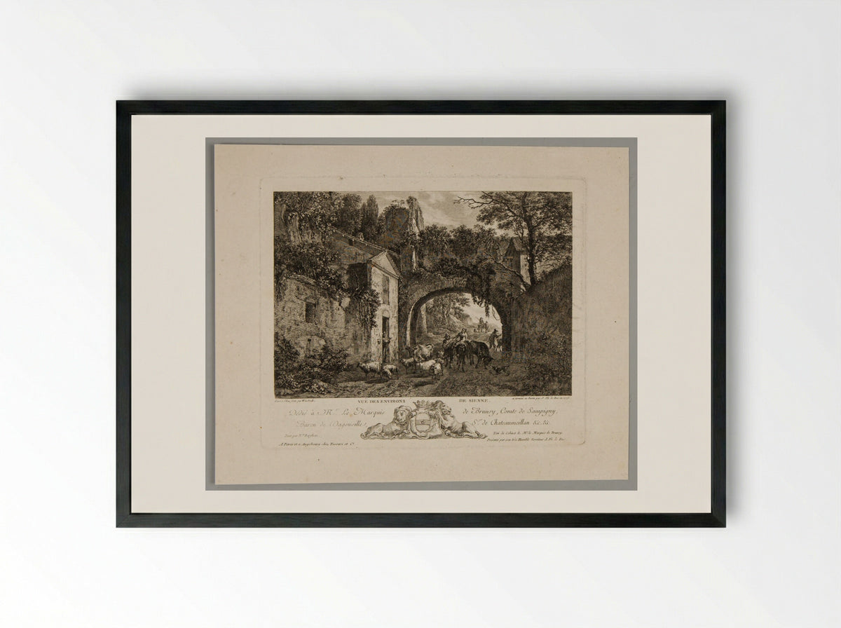 Vue des environs de Sienne - Carl Wilhelm Weisbrod - Framed Print Black
