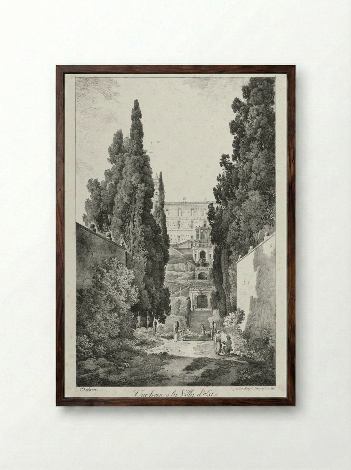 Vue prise à la Villa d'Este - Claude Thiénon - Framed Print Dark Wood
